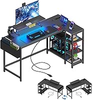Vista 27 de Escritorio en forma de L de 53 pulgadas, escritorio para juegos en forma de L con tomas de corriente y luces LED, escritorio para computadora