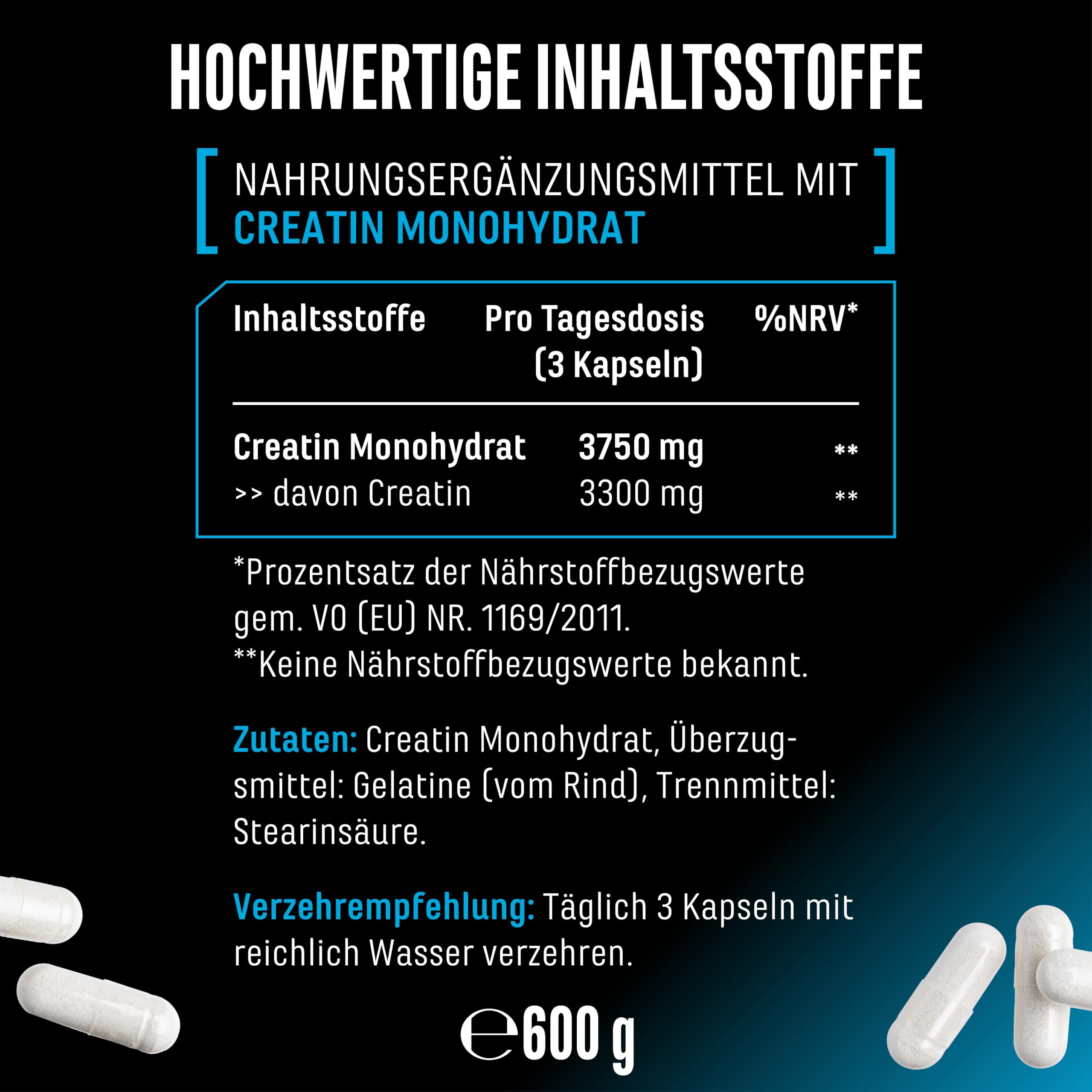 Creatine Ultra Caps - 420 Kapseln mit je 1250 mg reinem Creatin Monohydrat - Premium: Ultrafein + Mesh-Faktor von 200 - Hochdosiert | je 1250 mg reinem Creatin Monohydrat, Premium Mesh-Faktor 200 (ultrafein), hochdosiert