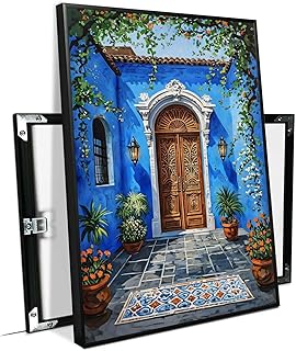Vibrant Indian Courtyard with Blue Door Canvas - South Asian Art Print F...