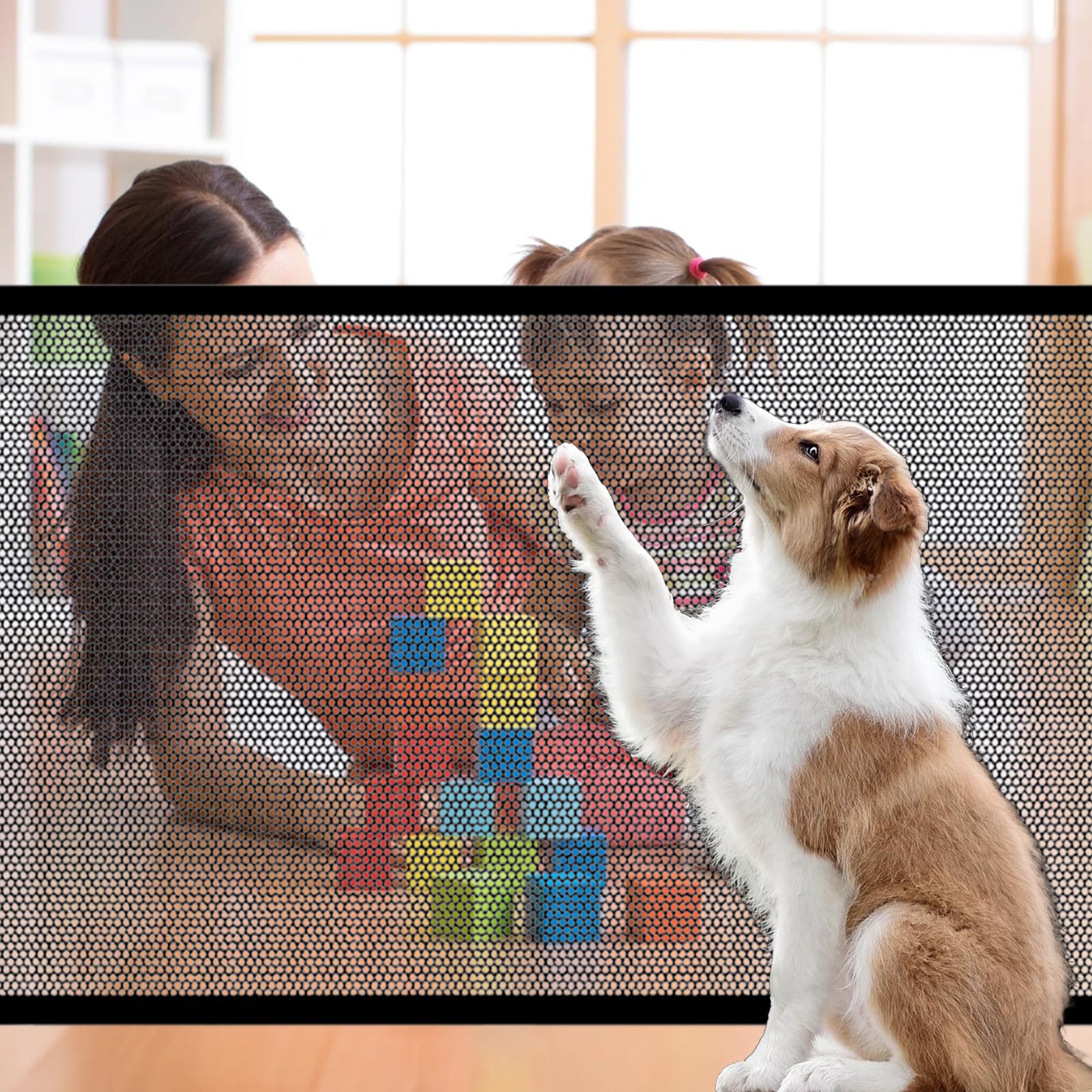 Barrera Perros Y Niños Valla Seguridad Perros 72x110cm - Plegable, Portátil  - Con Ganchos Adhesivos - Interior/Exterior Puerta De Seguridad Para Perros, image size:1600x1600