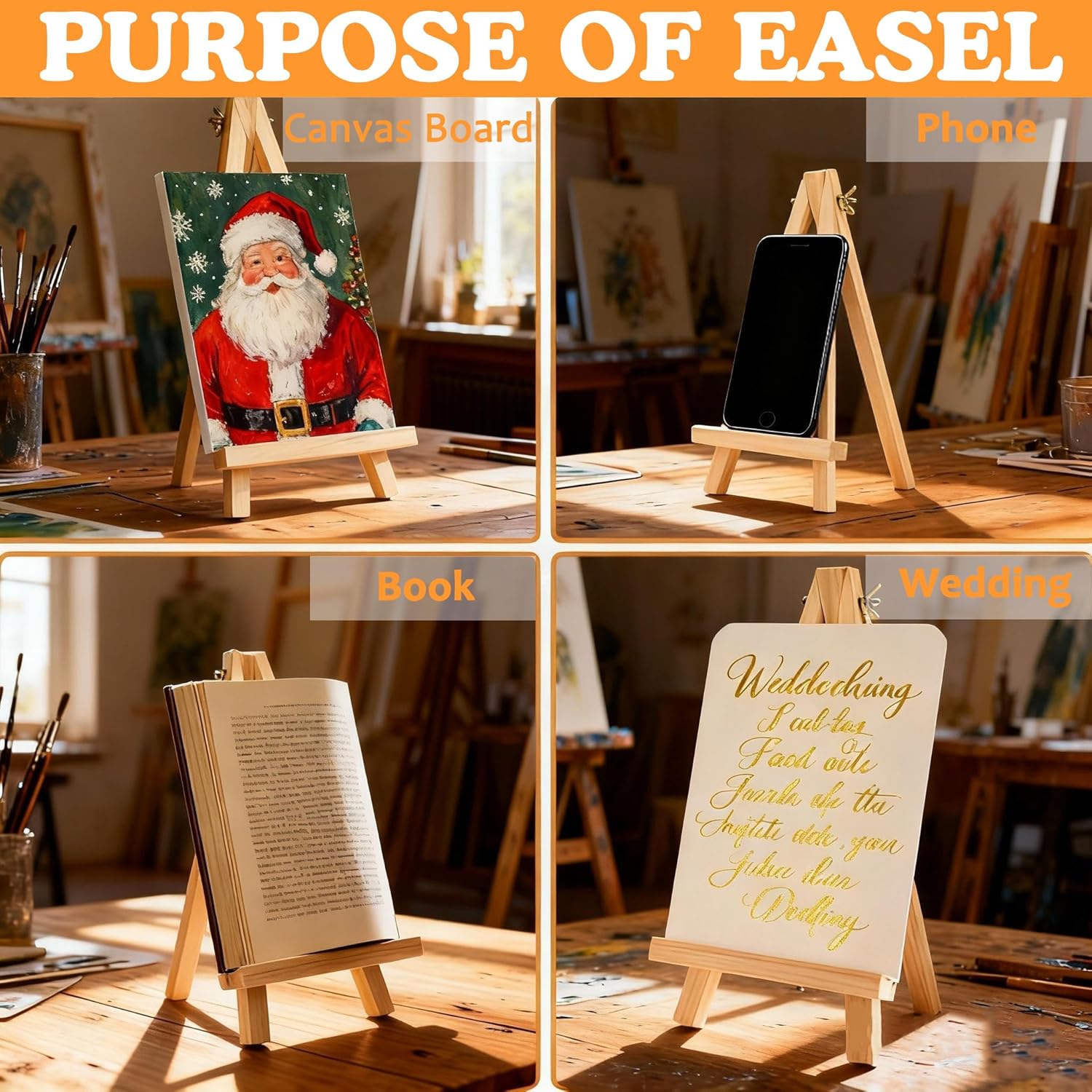 25 Pack 9 Inch Wood Easels, Tripod, Table Top Easels for Painting, Art Crafts Painting Party Easel,Tabletop Easels Stand for Painting, Portable Mini Canvas Photo Picture Sign Holder