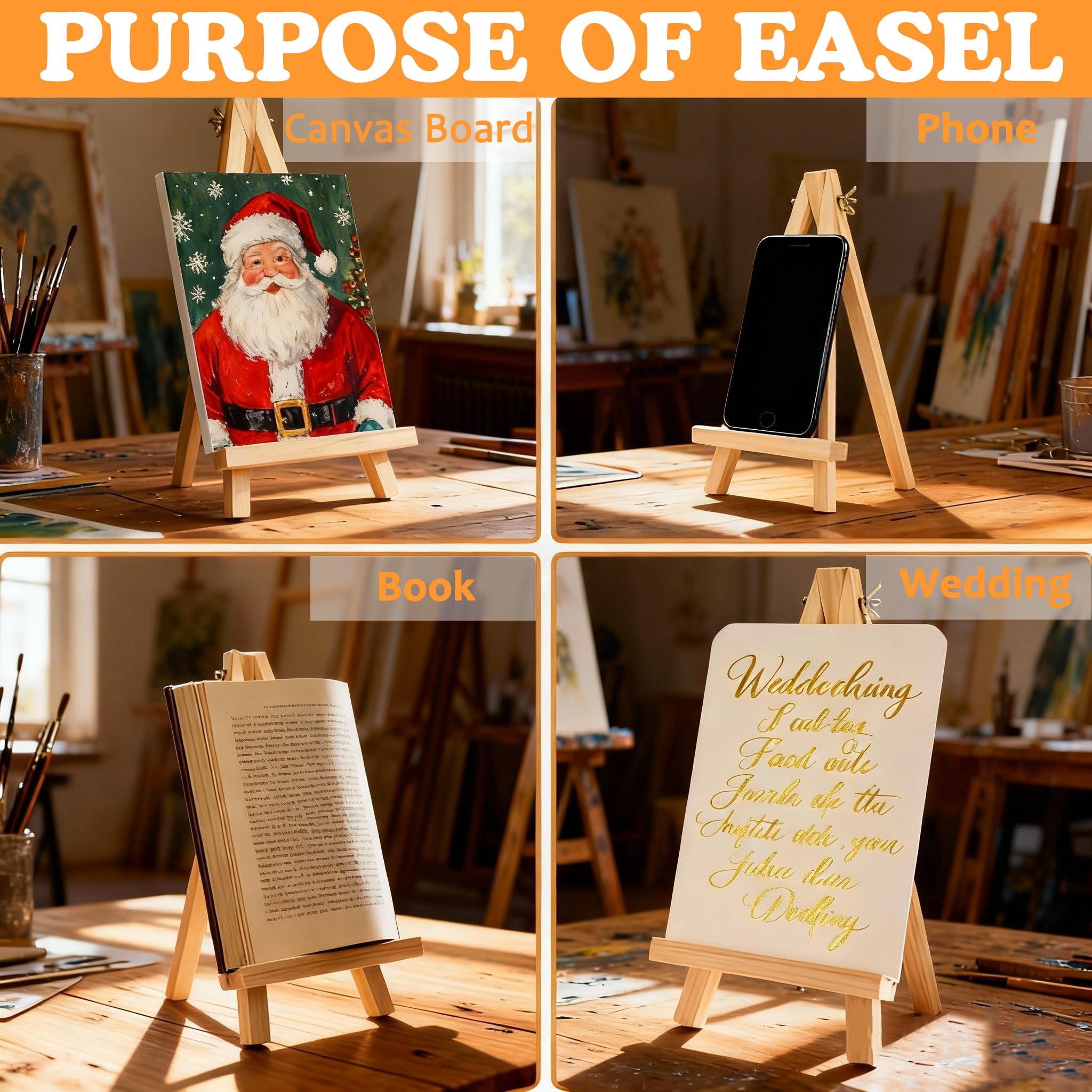 Paquete de 10 caballetes de madera de 9 pulgadas, trípode, caballetes de mesa para pintar, manualidades, pintura, caballete de fiesta, caballete de mesa para estudiantes, soporte portátil para