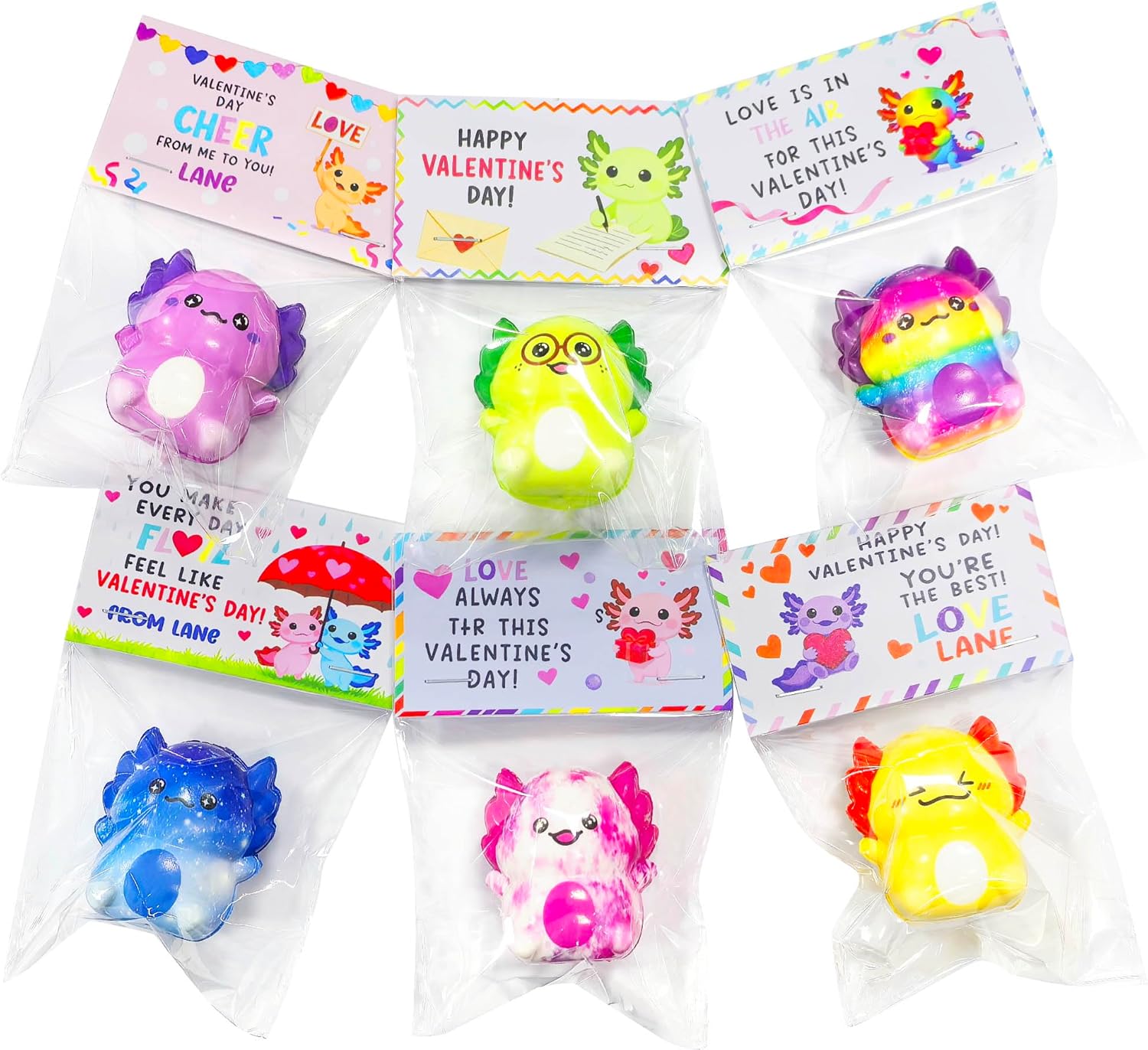 24 Pcs Valentines Day Gifts Cards with Axolotl Slow Squishy Toys Soft Stress Relief Fidgets Toys for Kids Girls Boys Valentines Gifts Party Favors Classroom School Exchange Prize