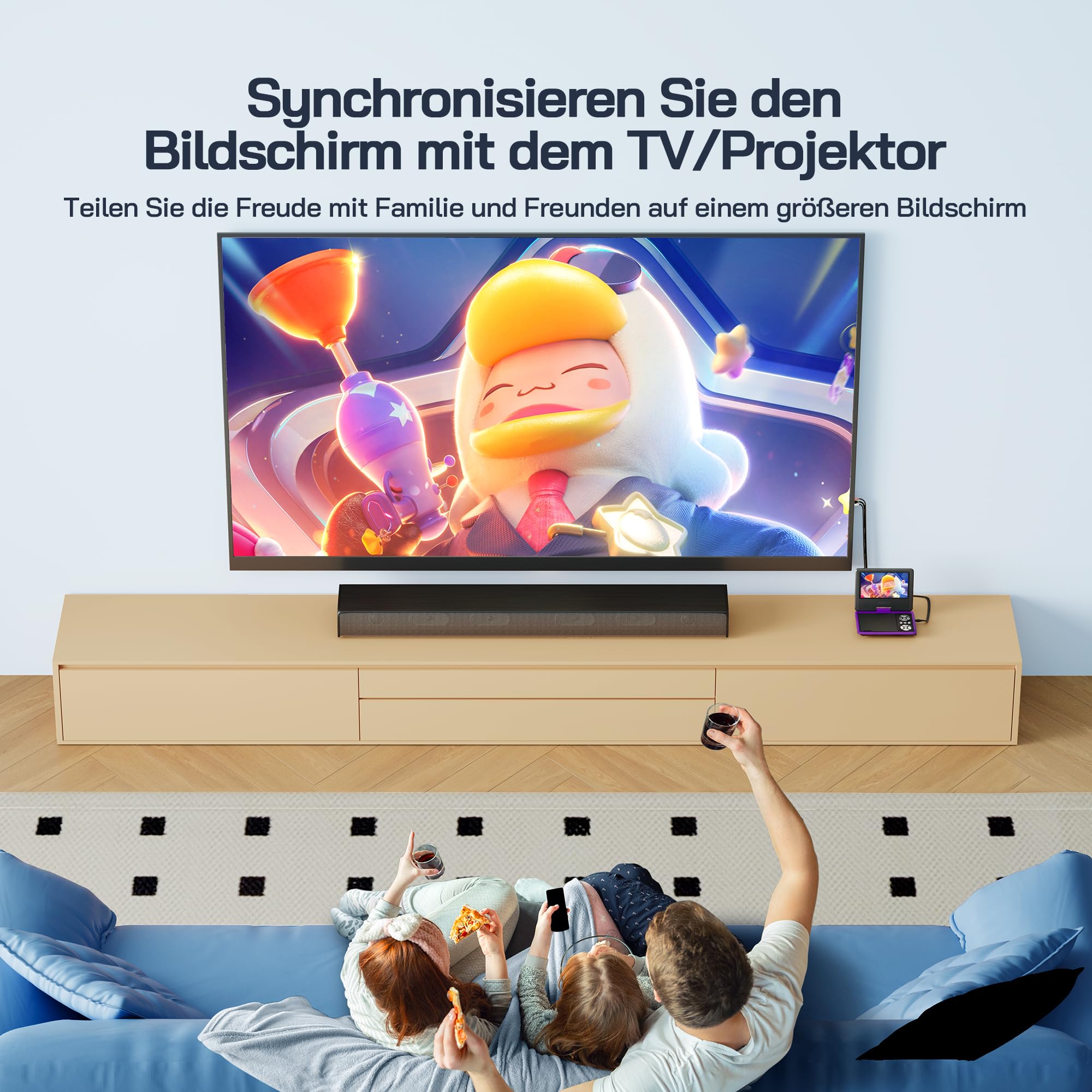 WOLFANG 9,5 Zoll Aufladbarer Tragbarer DVD-Player für Kinder im Auto, 7,5 Zoll HD Drehbildschirm, 6 Stunden Spielzeit, Sync TV/USB/SD, Keine Blu-ray-Unterstützung (Lila)