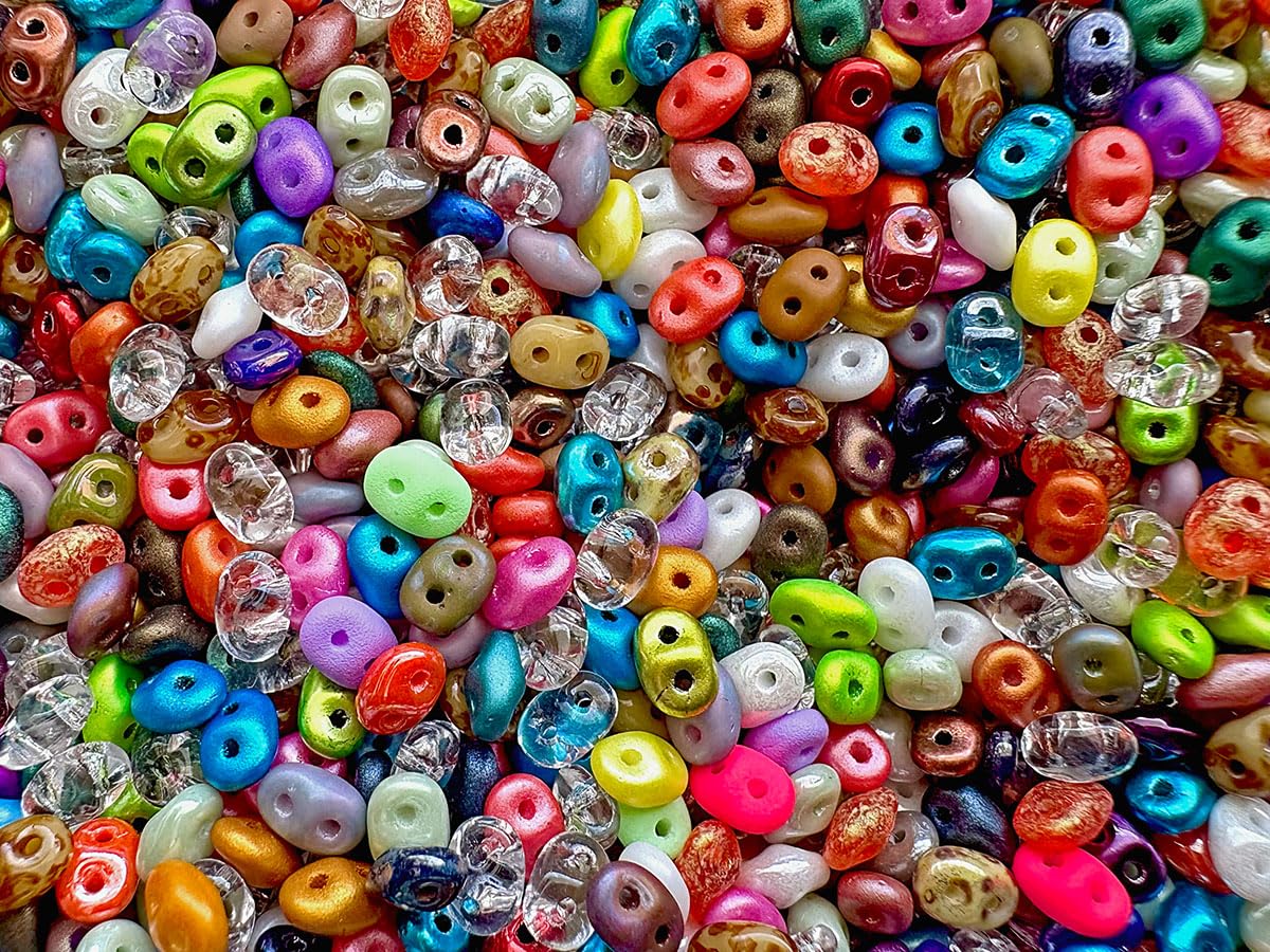 2.1oz (60g) Two Hole Seed Beads SuperDuo 2,5x5 mm, Mix, Czech Glass