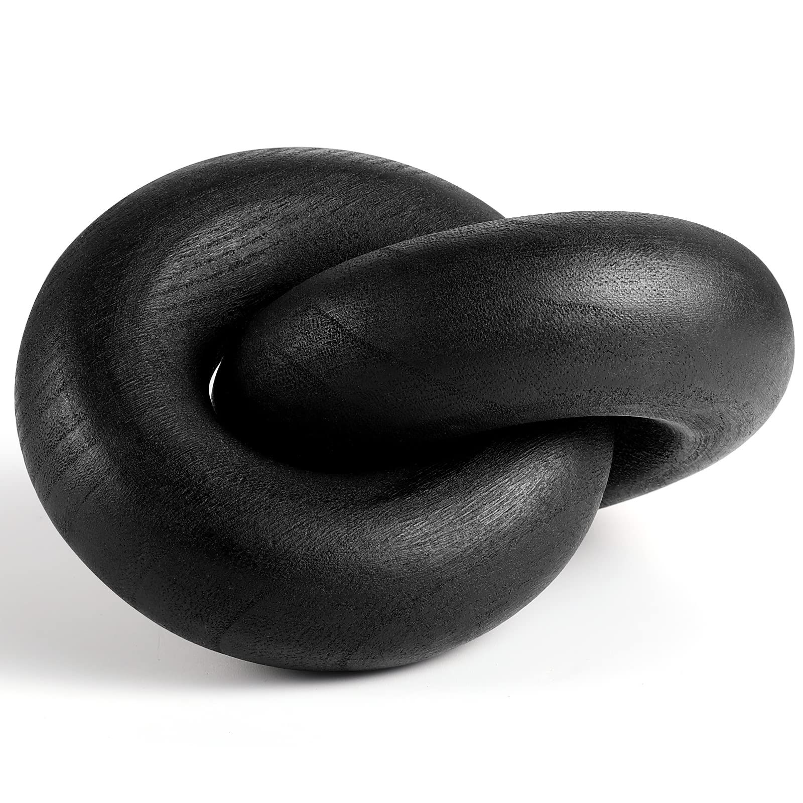 POPRHINO Wood Chain Decor, 2-Link Decorative Chain Hand Carved Boho Wood Knot Decor for Bookshelf Desk Living Room Coffee Table Farmhouse Ornament (Black)