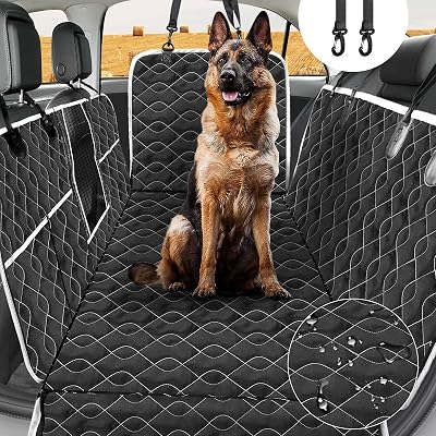 BETEAM Dog Car Seat Cover for Back Seat, 100% Waterproof Dog Car Seat Covers with Mesh Window, Pet Hammock with 4 Bags Side Flap, Scratchproof and Nonslip Backseat Protection for Car, Truck and SUV