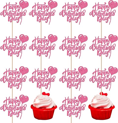 Miniatura 102 de Rsstarxi Paquete de 24 adornos rojos para cupcakes para el día de San Valentín con purpurina de corazón dulce para cupcakes, decoración de pasteles