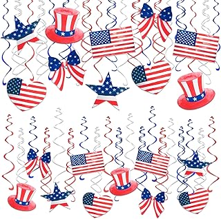 Epakh 29 Pcs Veterans Day Party Decorations Patriotic American Flag Red White and Blue Decor Retro Watercolor Ceiling Decor for Remembrance Independence Memorial 4th of July Party Supplies