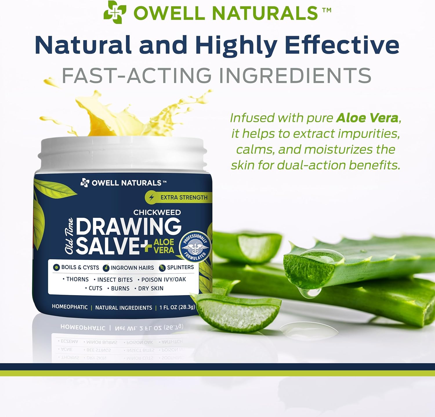 Owell naturals Chickweed Drawing Salve with Aloe Vera for boils, Cyst, Splinters, Poison Ivy/Oak, Skin Disorder, Irritations, Burns, Minor Cuts, Dry Skin, Itching - Image 4