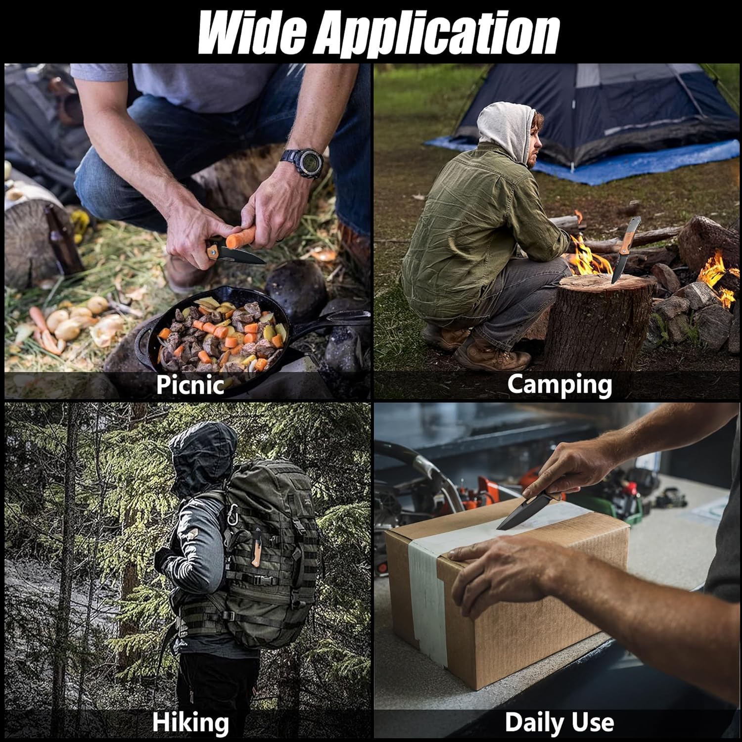 FLISSA Folding Pocket Knife, SANDVIK 14C28N Steel Blade Knife with Olive Wood-Steel Handle, Pocket Clip and Thumb Hole for EDC Camping Hiking Outdoor