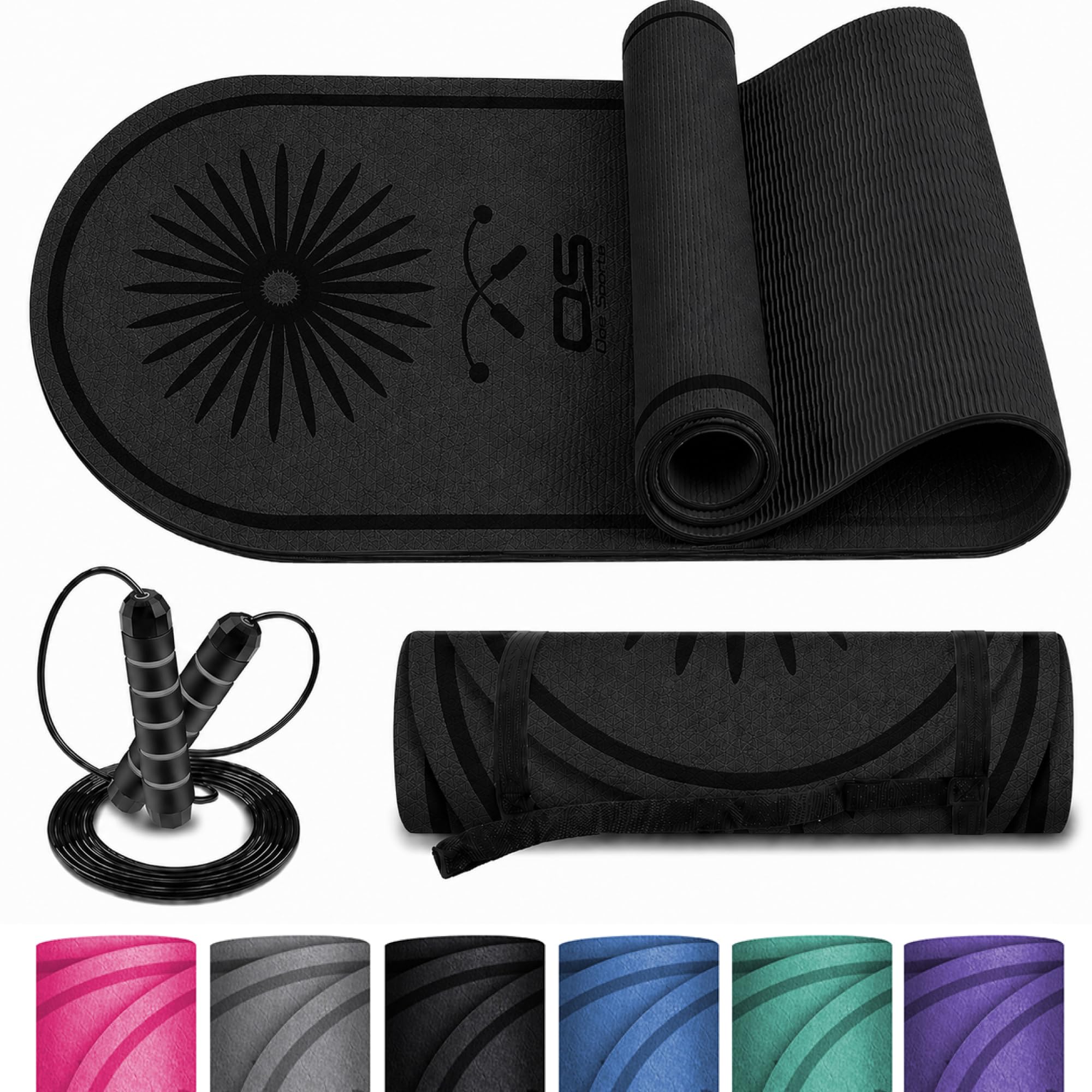 Skipping Rope Mat with Adjustable Jump Rope, 8mm Thick TPE Exercise Mat, 140 x 60cm, Non-Slip Shock Absorbing, for Home Gym, Cardio, Yoga