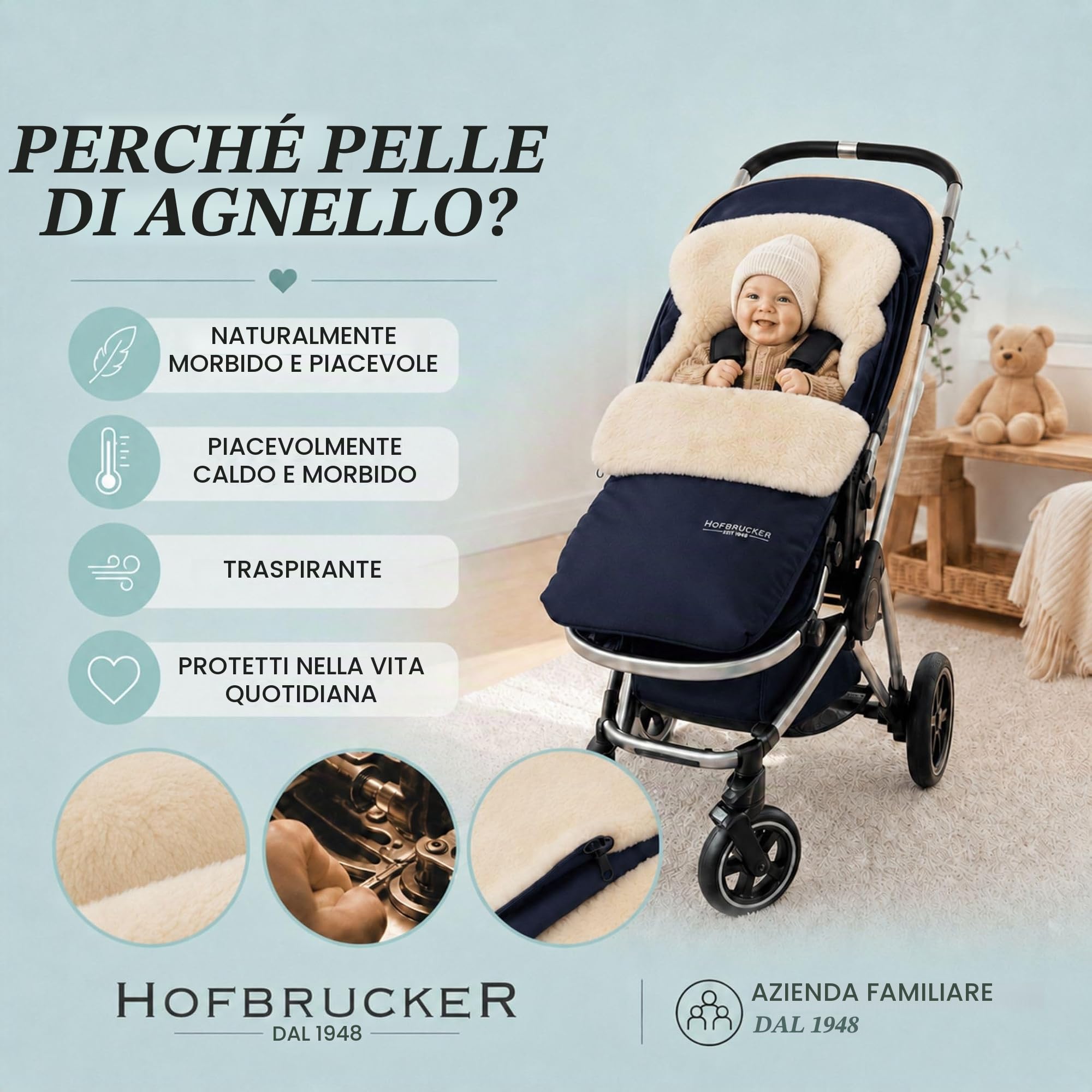 Hofbrucker seit 1948 Sacco Per Passeggino in pelliccia di agnello Putzi Blu Scuro Unica