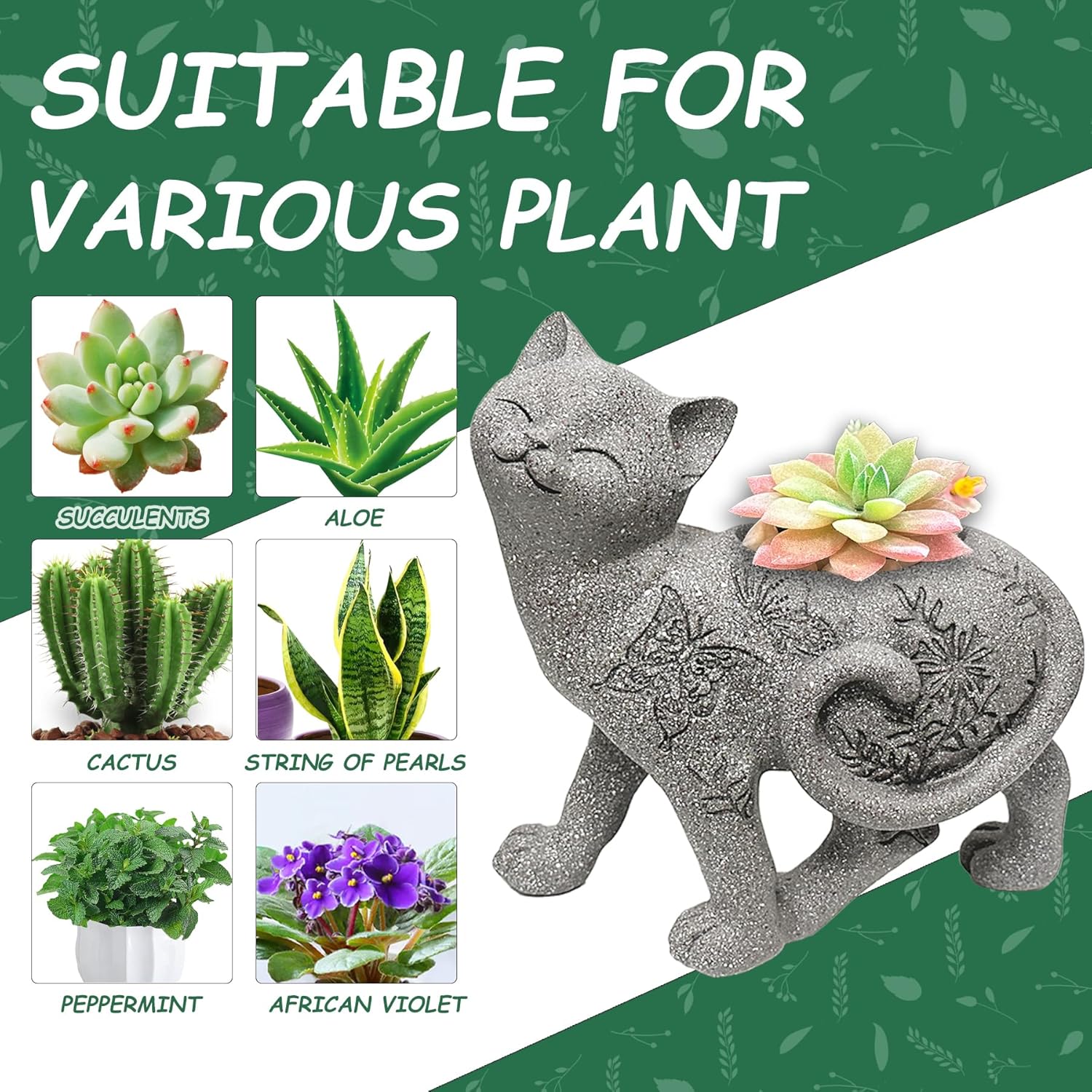 Teaeeno Cat Succulent Pot Planters with Drainage Hole for Plants, Flower Garden Pots for Plants, Succulent Cactus Home Office Desk Garden Decor Plant Lovers Gift for Mom Perfect for Garden,Cat Gifts