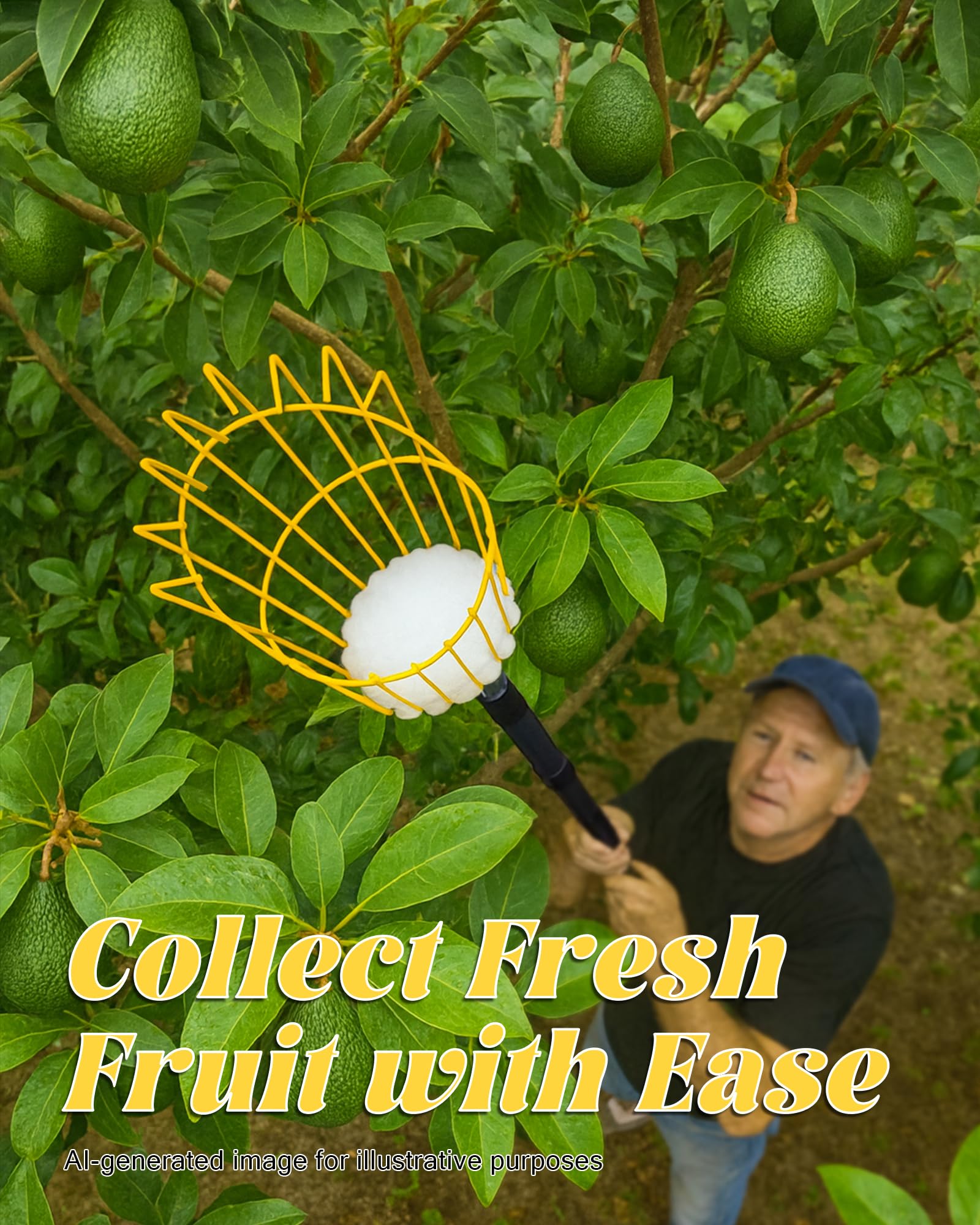Recolector de frutas de 13.5 pies, herramienta recolectora de manzanas con poste y cesta ajustables, herramienta de agarre de mango de largo alcance, recogedor de frutas de árbol para