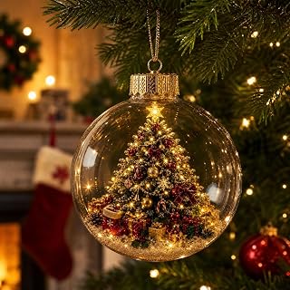 Glowing Christmas Story Ornament 2026, Mini Holiday Xmas Tree Scene Decor | Mini Holiday Scene in Christmas Balls with String Lights, Xmas Tree Ornaments for Mantel, Holiday Decoration & Gift