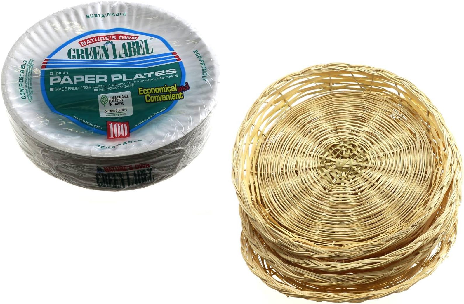 Paper Plate Holders and Disposable Plate Bundle. Comes with 4 Holders Measuring 10" (Pack of 4) and 100 Disposable 9" Plates