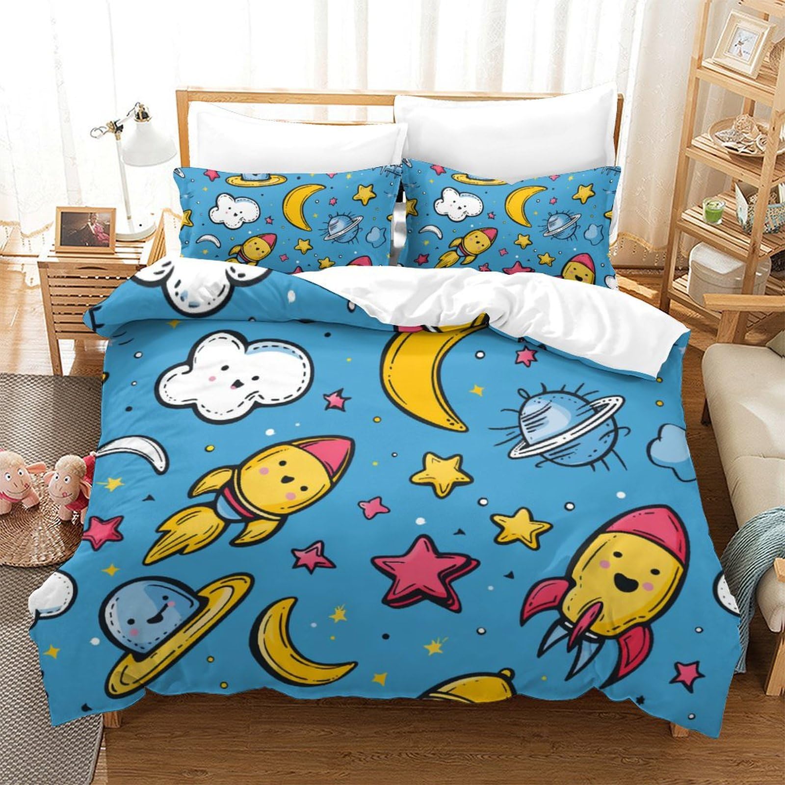 Housse de couette fusée 3d microfibres king 220x240cm avec fermeture à glissière pour lit adulte