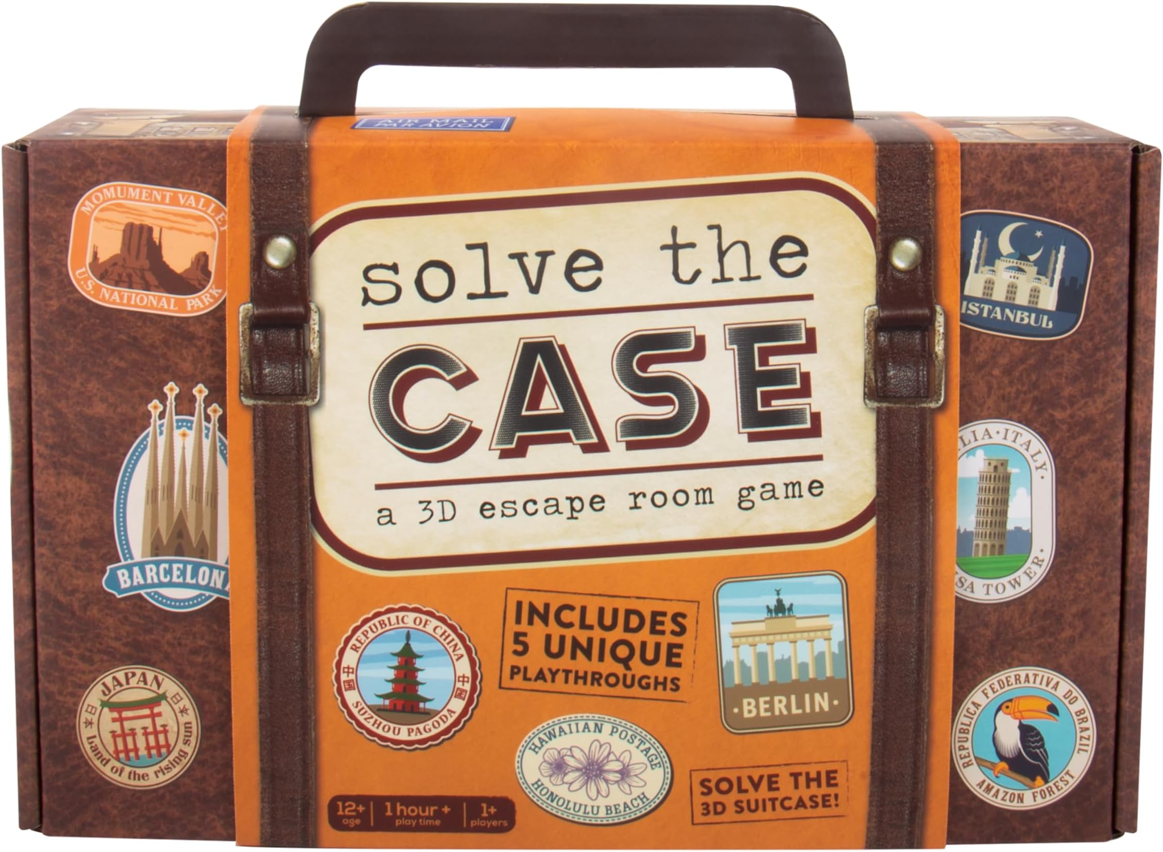 Fizz Creations Solve The Case – 3D Escape Room Game in a Portable Suitcase with 5 Unique Play-Throughs, Clue Cards & 3D Puzzles – Family Game Night, Ages 12+, 1+ Players