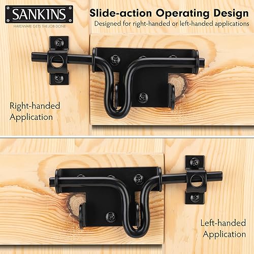 Miniatura 4 de SANKINS Pestillo de puerta de perno deslizante para valla de madera, perno deslizante negro resistente, herrajes de cierre de puerta con orificio de