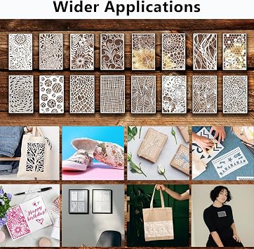 16Pcs Texure Stencils for Crafts Reusable 11x7in Stencils for Painting Wood Grains Flower Templates Mixed Media for Painting for Art for Scrapbooking, Journaling, and DIY Crafts (Pattern 1)