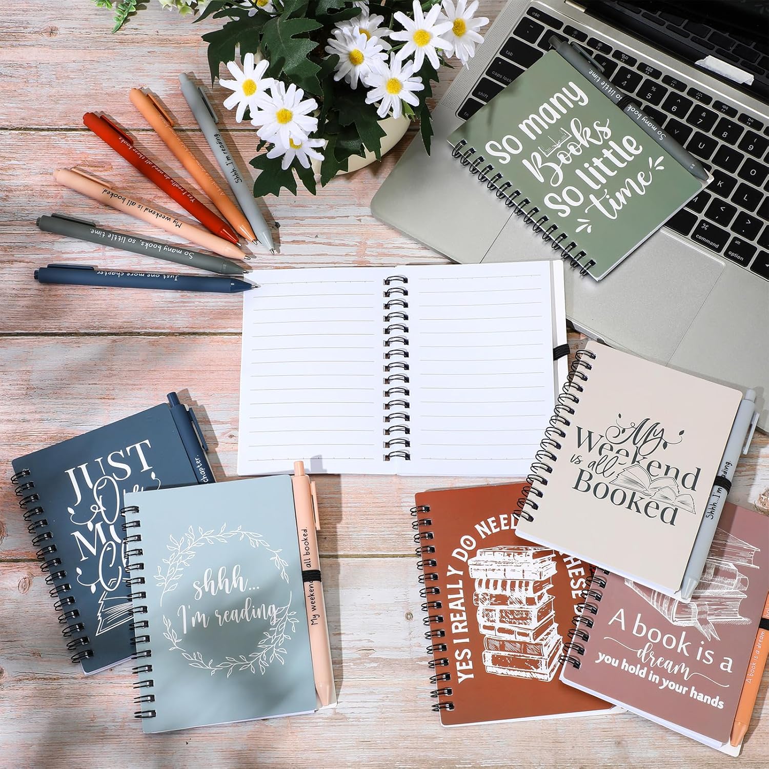 Thenshop 30 Sets Book Lover Gift Include Librarian Inspirational Spiral Notebook Pen Bulk Book Club Gift Reading Journal Librarian Gifts for Women Reader Teacher Bookish bookworm (Morandi Color)