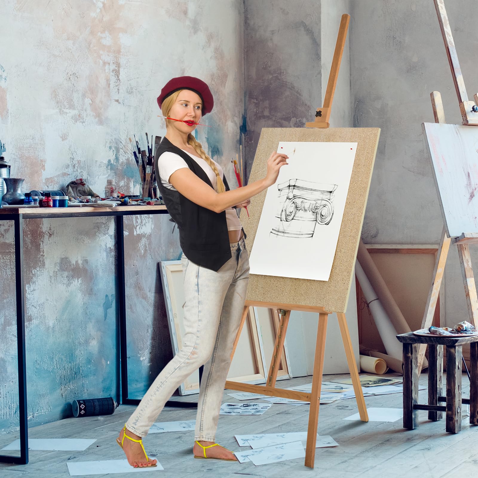 HOMCOM Sztaluga artysty z regulacją nachylenia i wysokości, 65 l x 44 l x 174-230H cm jasne drewno bukowe