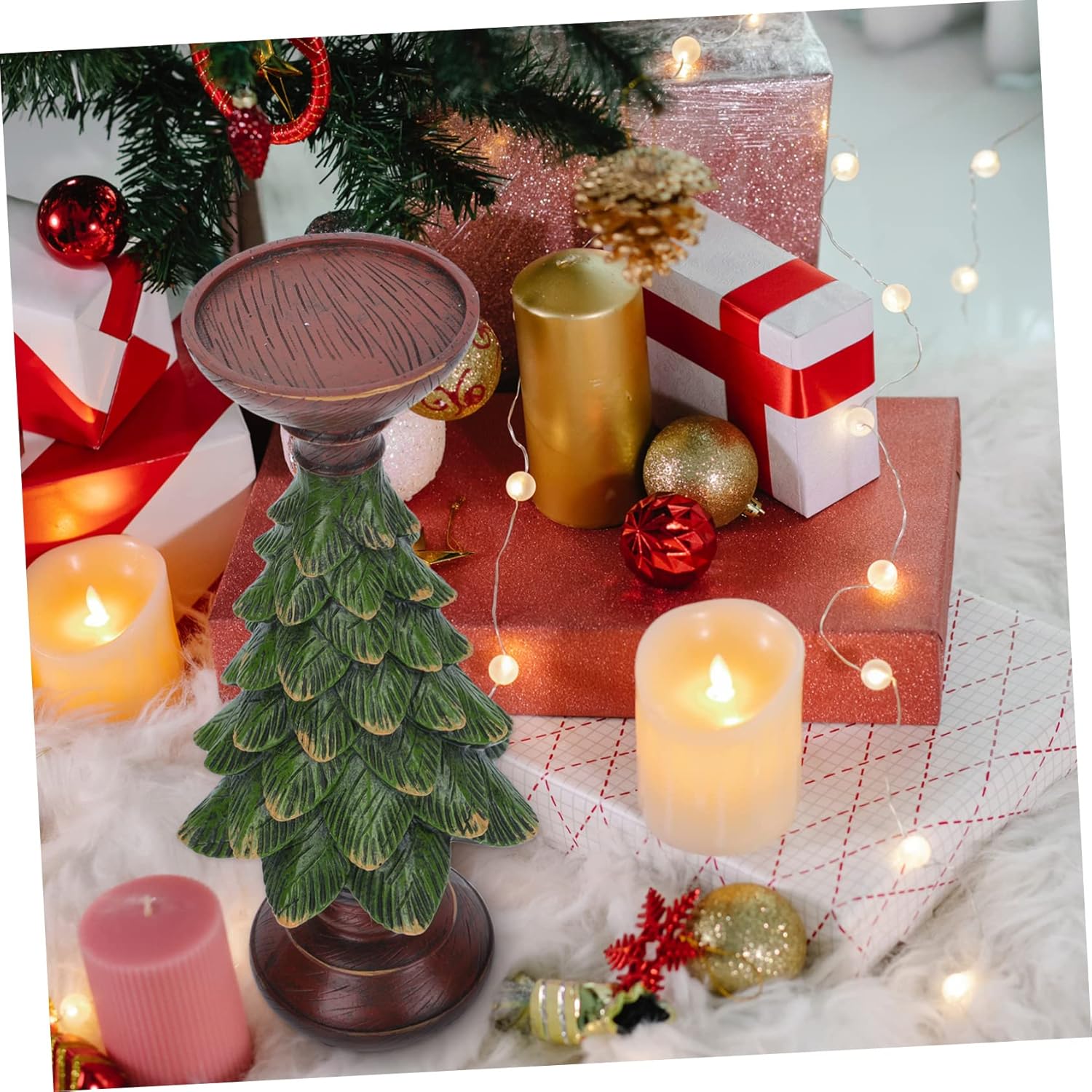 Stylish Resin Christmas Tree Candle Holder Decorative for Xmas Candlelight Dinner Home Decor