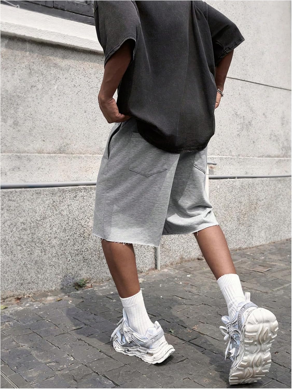 SHENHE Men's Baggy Sweat Shorts Drawstring Waist Wide Leg Raw Hem Loose Streetwear Shorts with Pockets Summer - Image 2