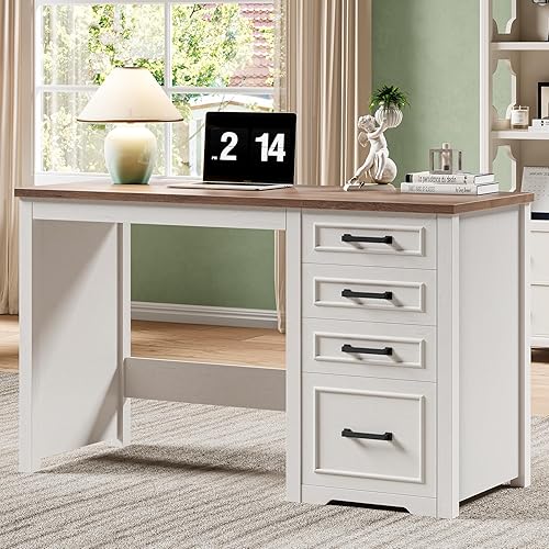 Miniatura 8 de Vabches Farmhouse Escritorio ejecutivo de 49 pulgadas con cajón de archivos, escritorio reversible para computadora con 4 cajones con