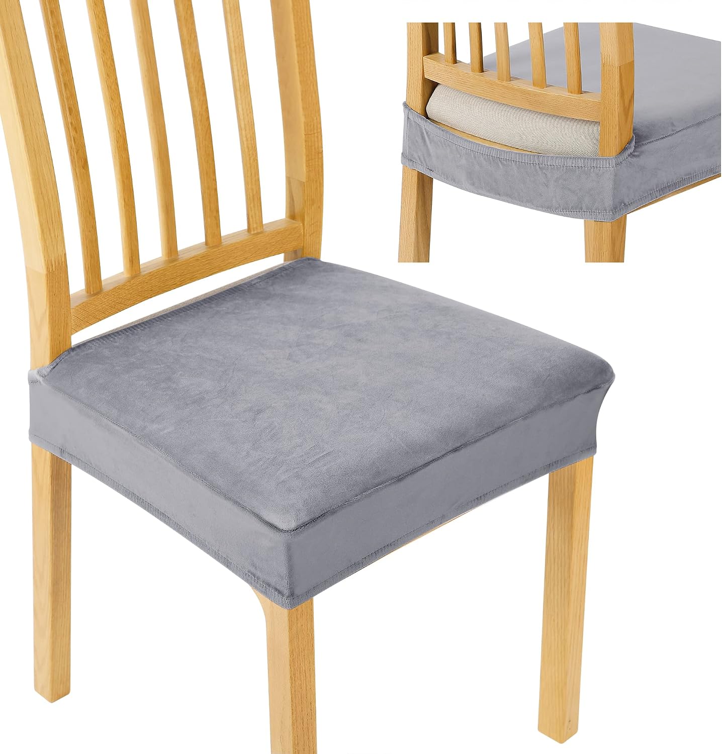 smiry Original Velvet Chair Seat Covers, Removable Washable Anti-Dust Chair Seat Protector Slipcovers for Dining Room, No Rear Covers - Set of 6, Grey