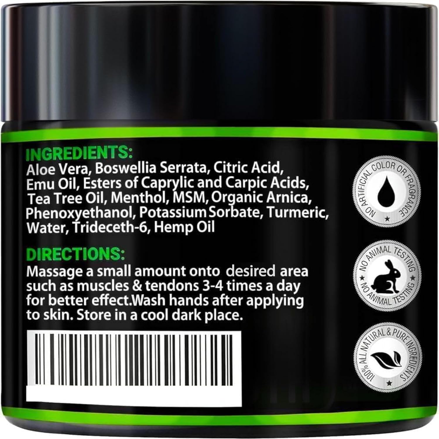 Hemp Cream - Maximum Strength - Natural Hemp Oil Extract Gel Rub with MSM - Glucosamine - Arnica - Turmeric - Maximum Strength - Formulated in USA - 3.9 oz - Image 6