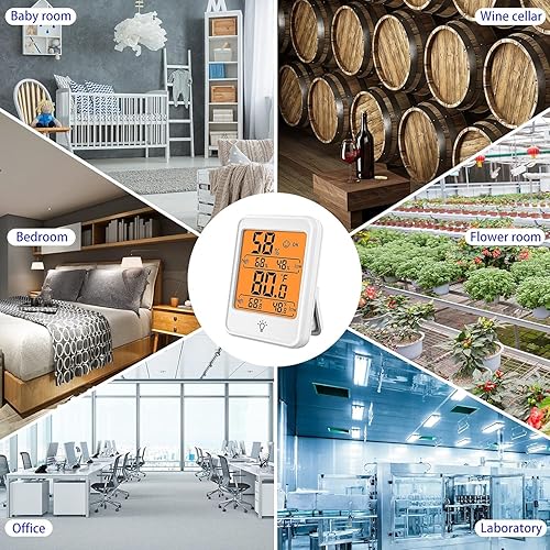 Miniatura 5 de Termómetro higrómetro digital para interiores, monitor de humedad con luz de fondo, adecuado para dormitorio, habitación de bebé, bodega, sala de
