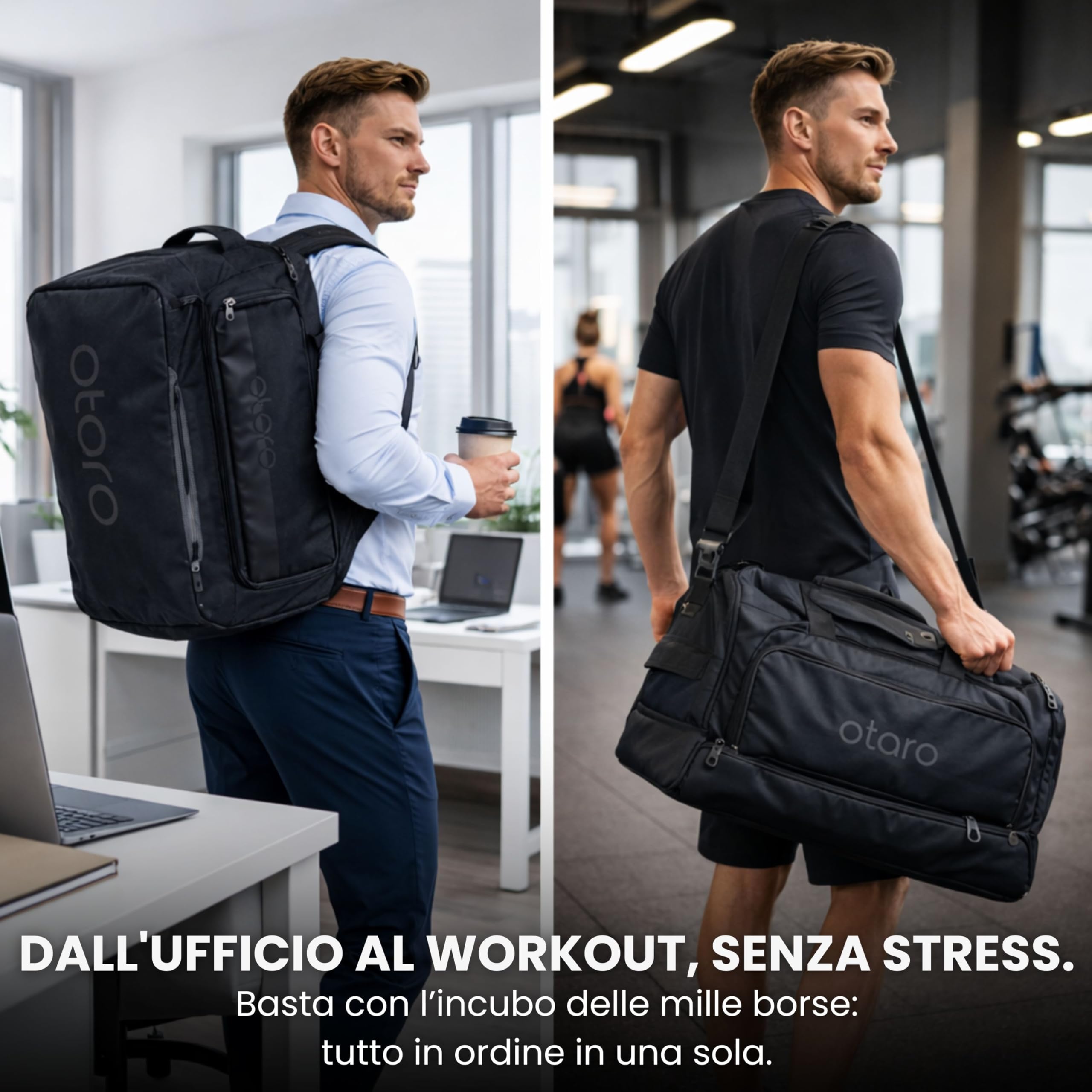 Otaro Borsone Palestra con Porta Scarpe & Vano Umido | 50L | Borsone da Viaggi | Gym Bag con Scomparto per laptop, Cinghie Zaino & Molti Scomparti | Borsone Palestra Uomo e Donna