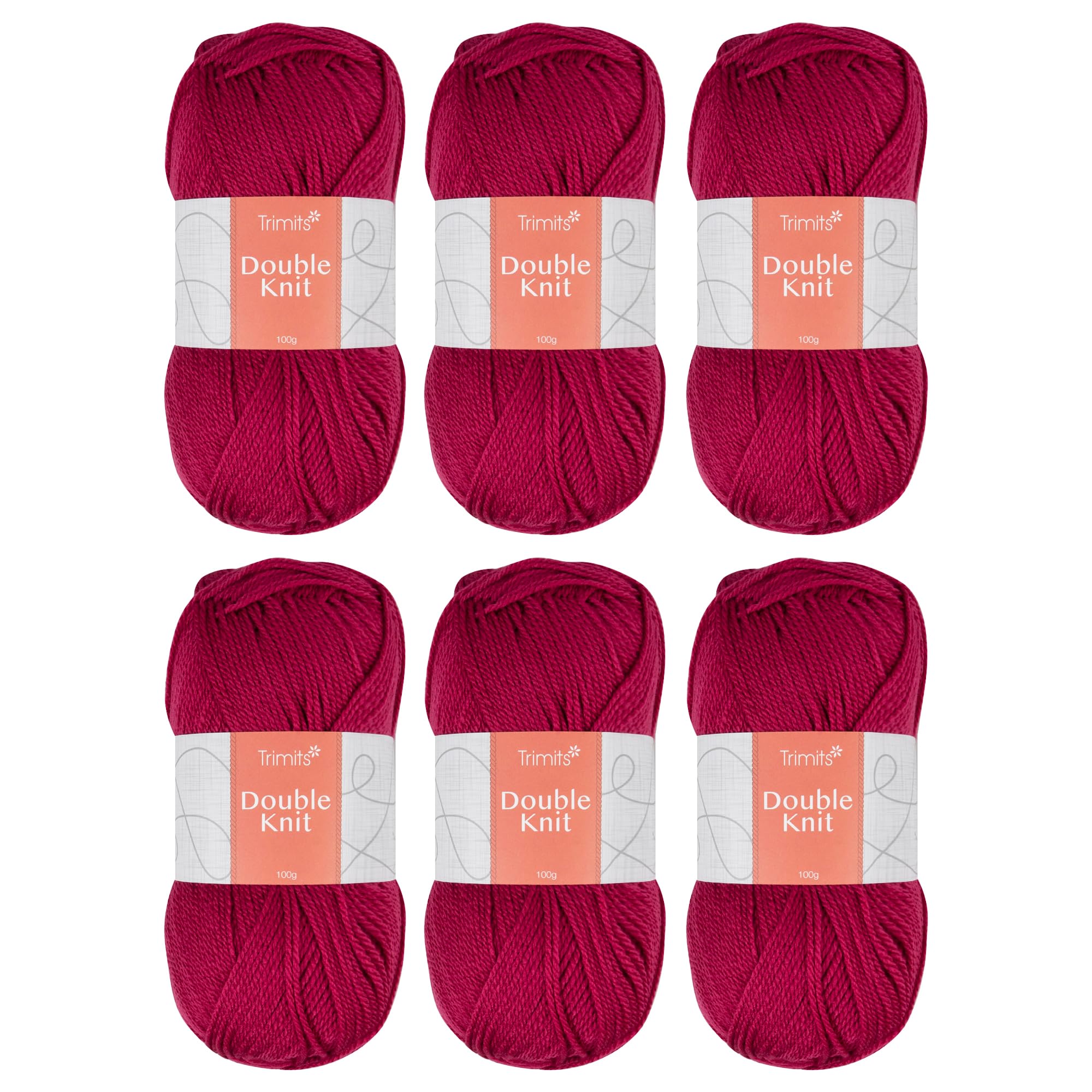 Trimits Double Knit Acrylic Yarn Wool for Knitting and Crochet - 6 x 100g (280 metres) - Soft Touch Easy Care Machine Washable DK Yarn, Oeko-TEX Certified Fibre, Rosewood