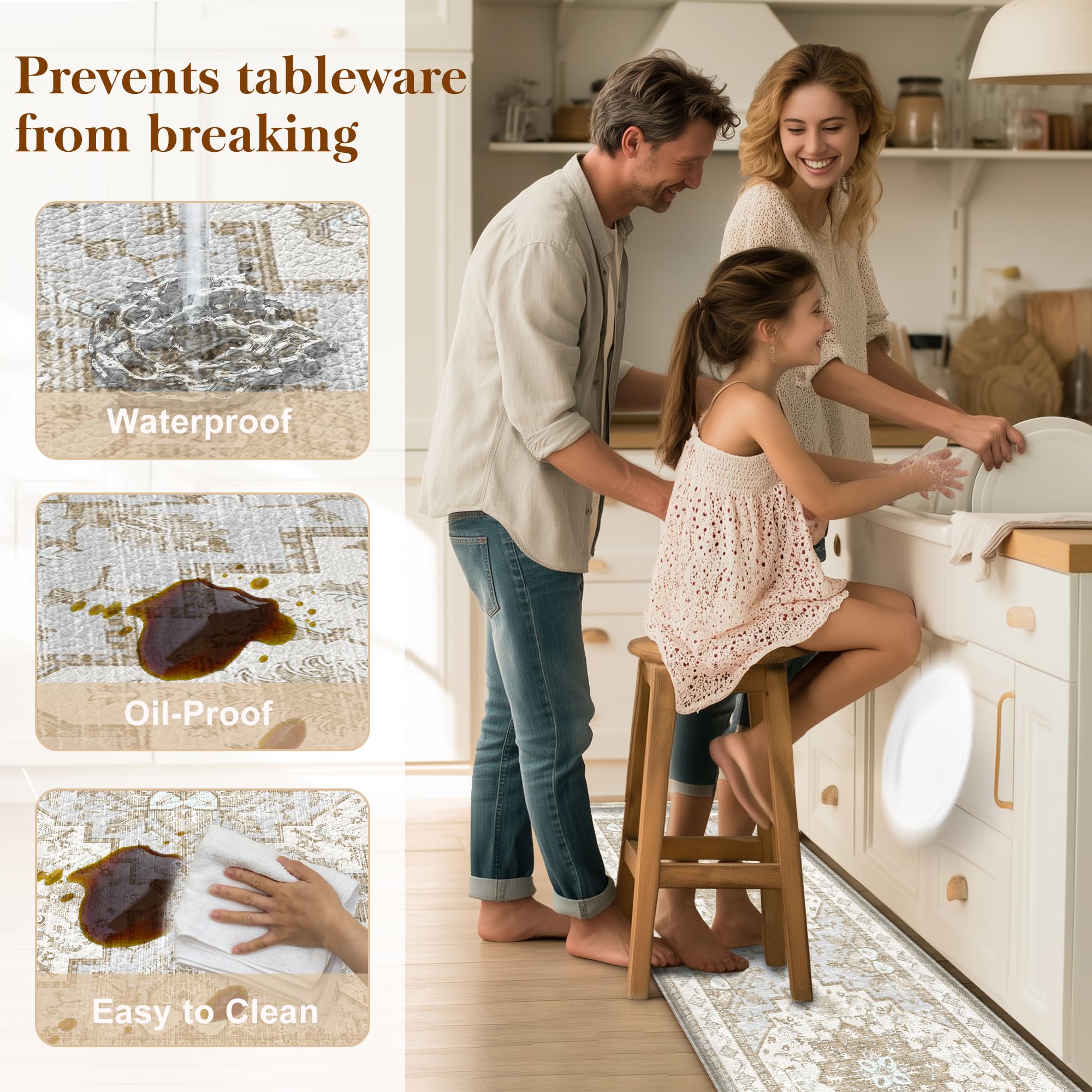 Boho Kitchen Mats - Beige Tan, Anti-Fatigue Rugs -5 Boho Kitchen Mats - Beige Tan, Anti-Fatigue Rugs -5