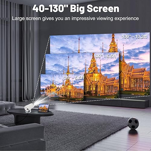 Miniatura 5 de Mini proyector con WIFI 6 y Bluetooth, soporte 4K 1080P Proyector portátil giratorio de 180 Proyector de película de pantalla de 130 pulgadas,