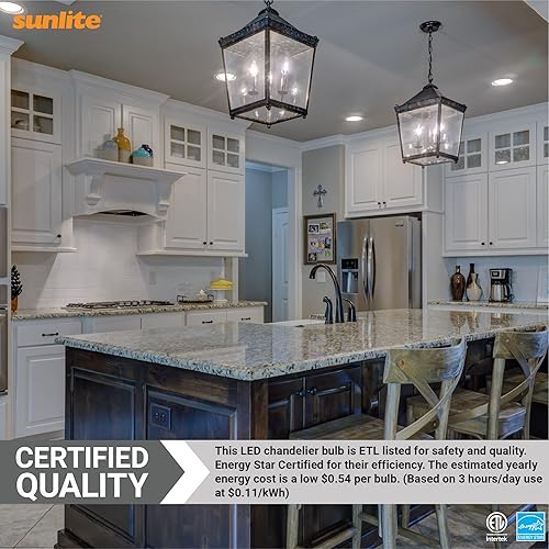 Miniatura 5 de Sunlite Bombilla LED B11 transparente con punta de torpedo, 4.5 vatios (equivalente a 40 W) 300 lúmenes, base de candelabro E12, regulable,