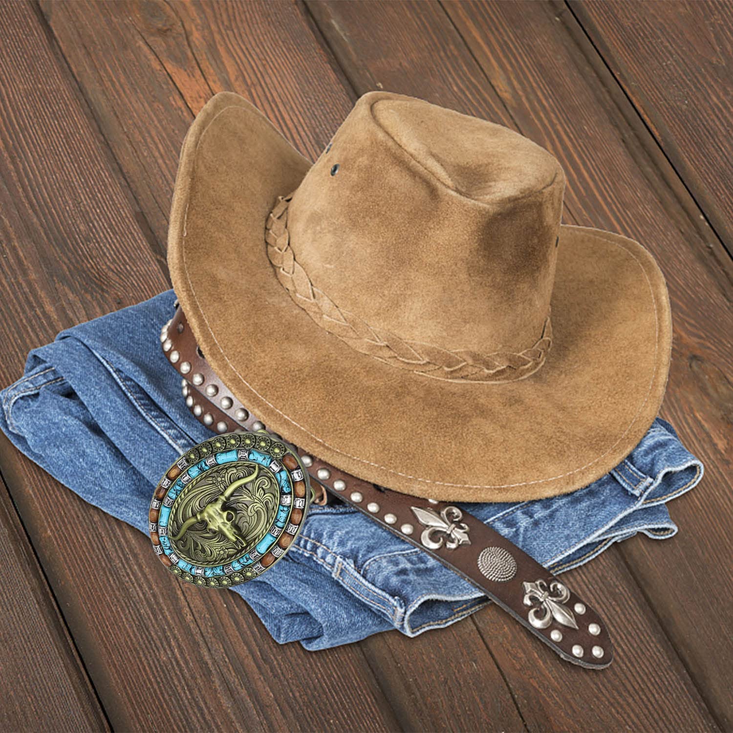 HASLED Boucle Ceinture Tête de Vache, Boucles de Ceinture Cowboy 99 x 75mm, Matériau en Alliage de Zinc, Tribu Unique - Boucles à Rouleaux pour Remplacer et Décorer Courroies