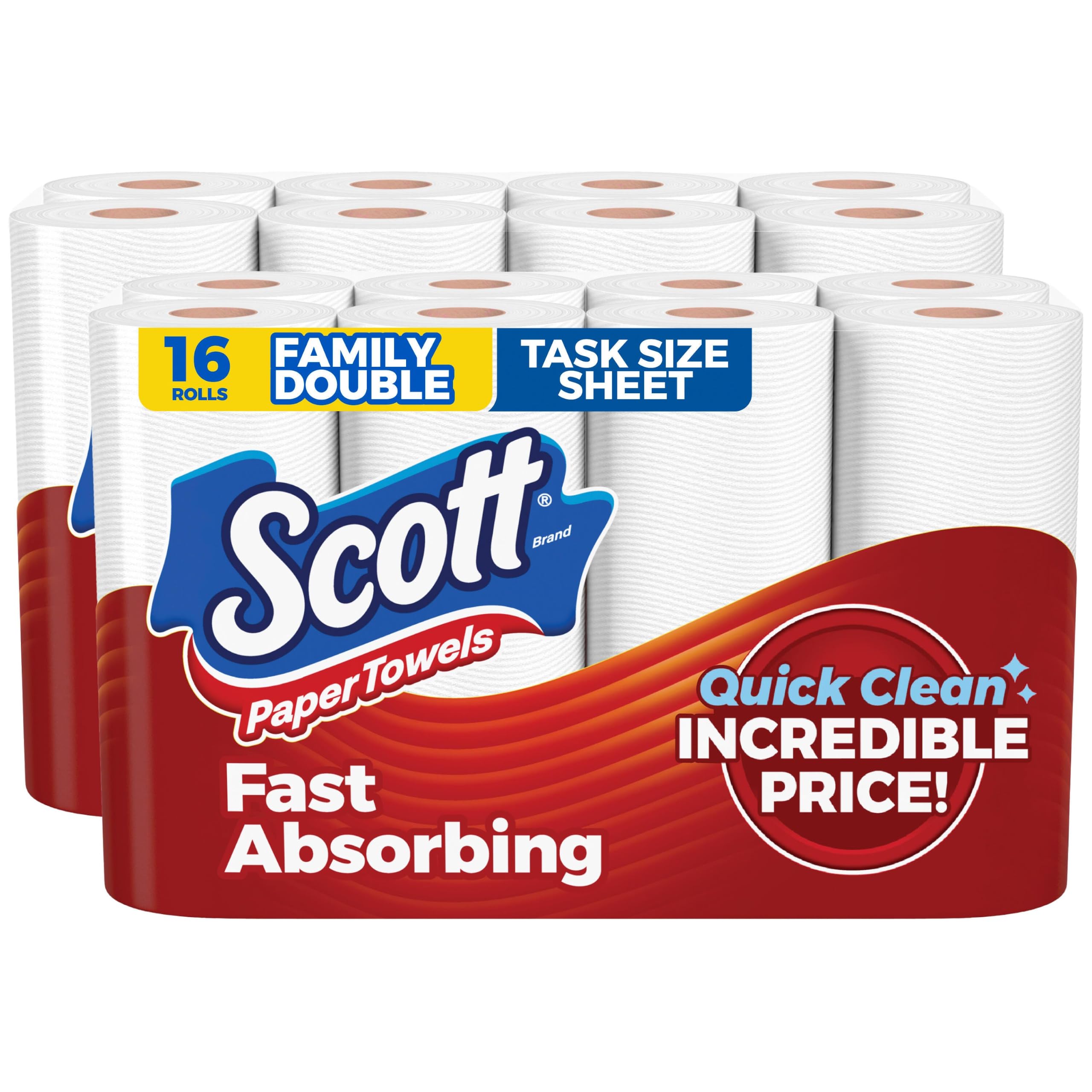 Scott Paper Towels, Task Size, 16 Family Double Rolls, 119 Sheets Per Roll