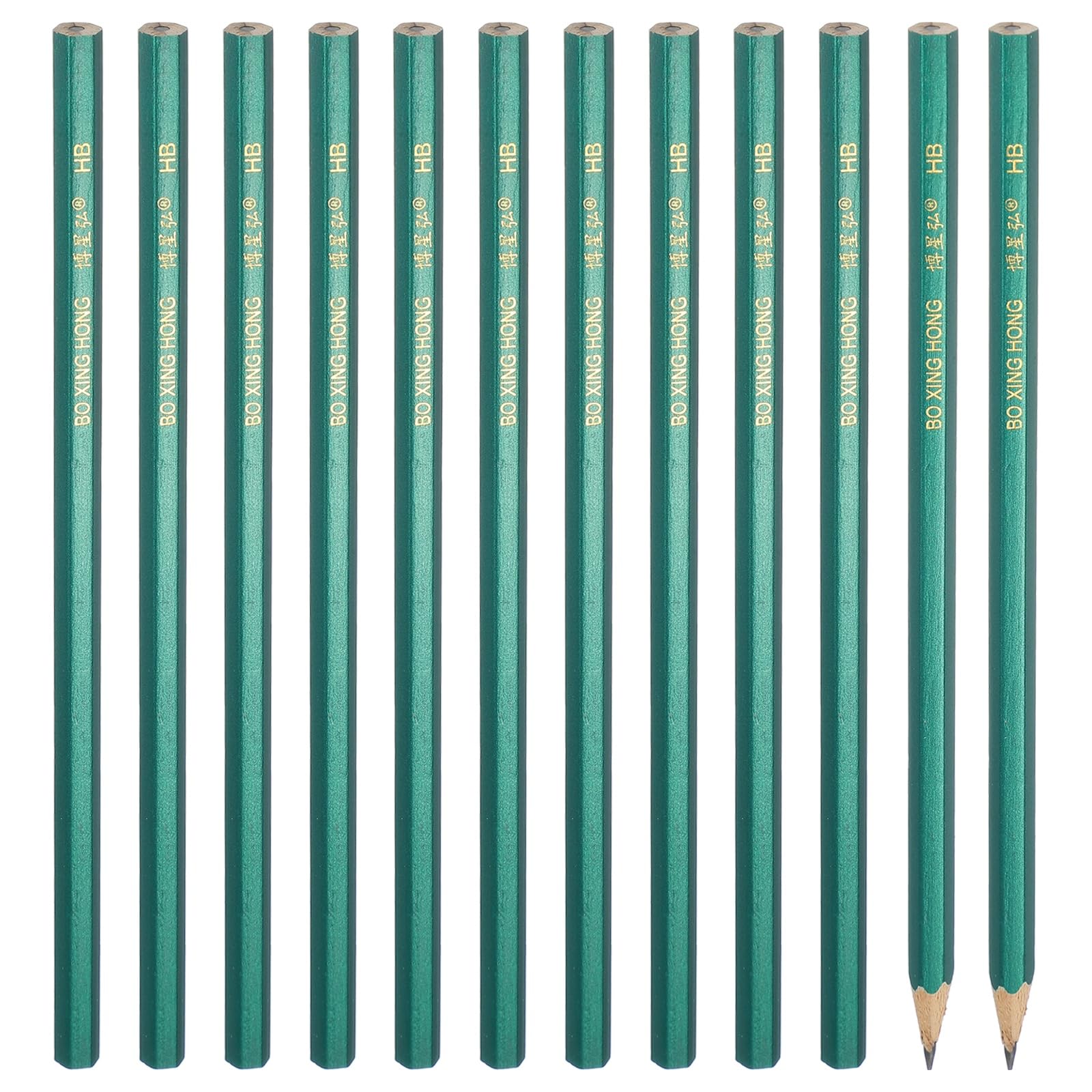 PATIKIL Hexagonal Wooden Pencils Bulk, 12 Pack HB Graphite Pencils Double-Ended Design for Office Supplies, Engineering Marking Writing Art Drawing Supplies, Green