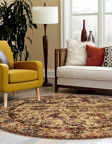 Miniatura 4 de Unique Loom Saturn Collection - Alfombra Ión (5 pies 3 pulgadas, redonda, beige cremanegro)