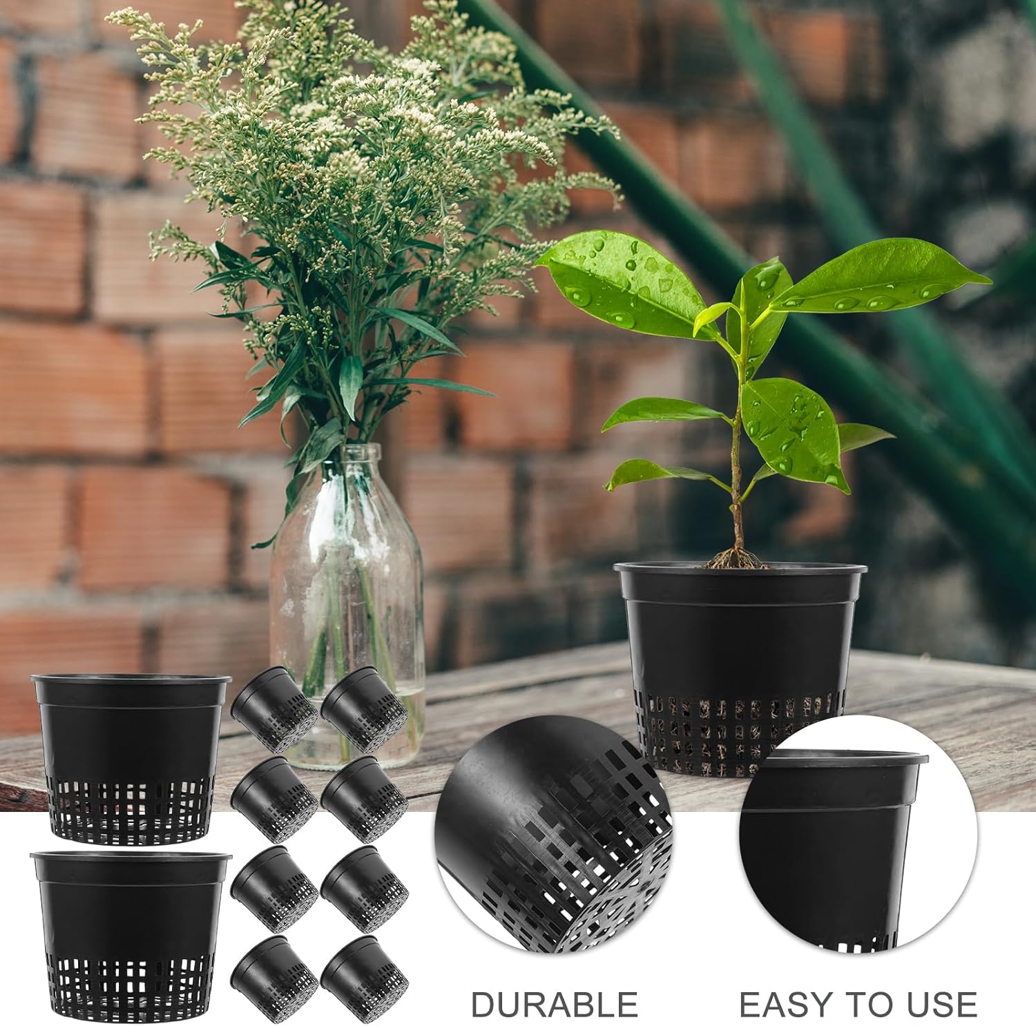 DOITOOL 10 Pcs 5 Inch Net Pots for Hydroponics, Plastic Garden Slotted Mesh Net Cups, Hydroponic Pots Planter for Aquaponics Orchids Nursery Grow Planting Supplies