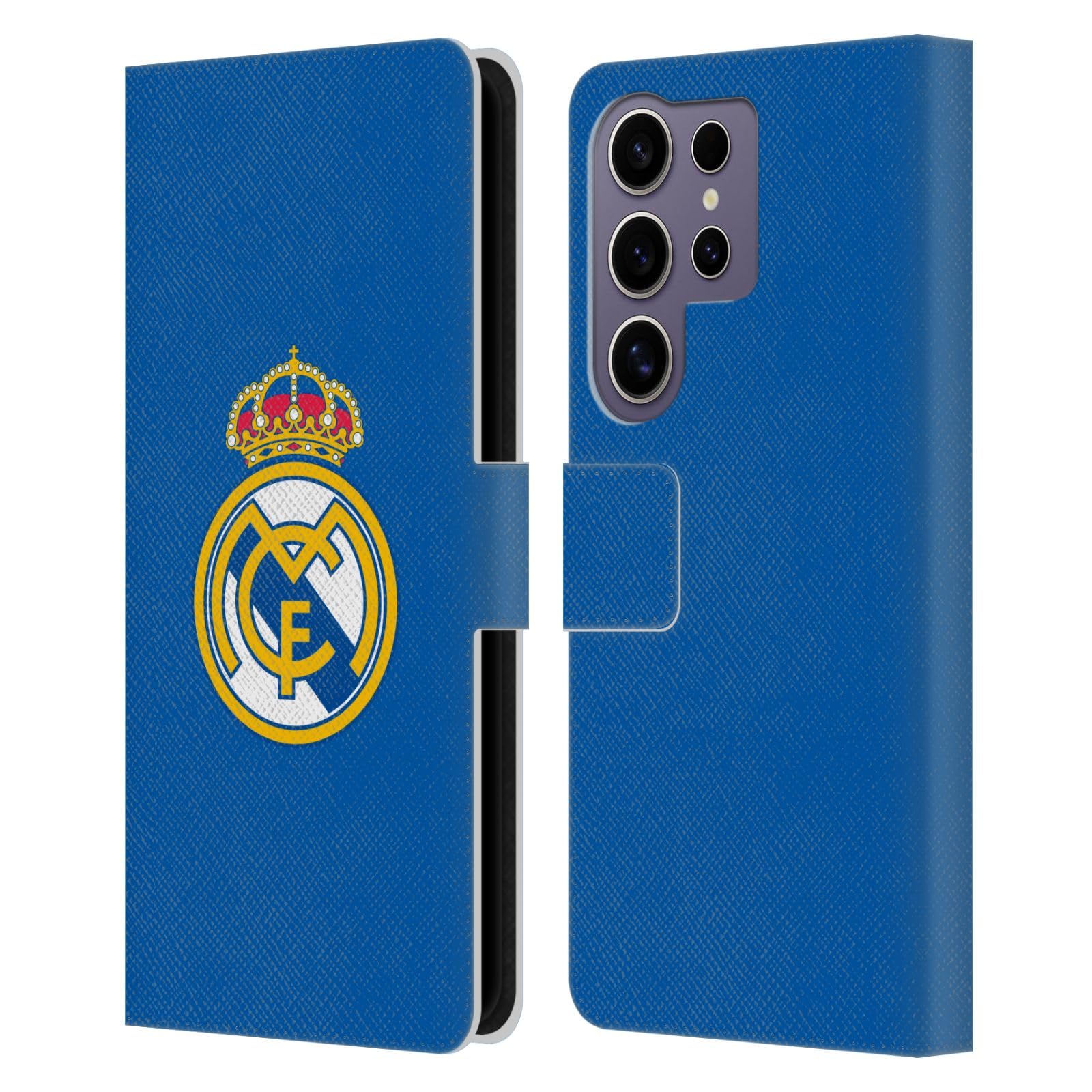 Head Case Designs Offizielle Real Madrid CF Einfaches Blaues Logo Ursprung Leder-Wallet-Hülle Kompatibel mit Samsung Galaxy S25 Ultra