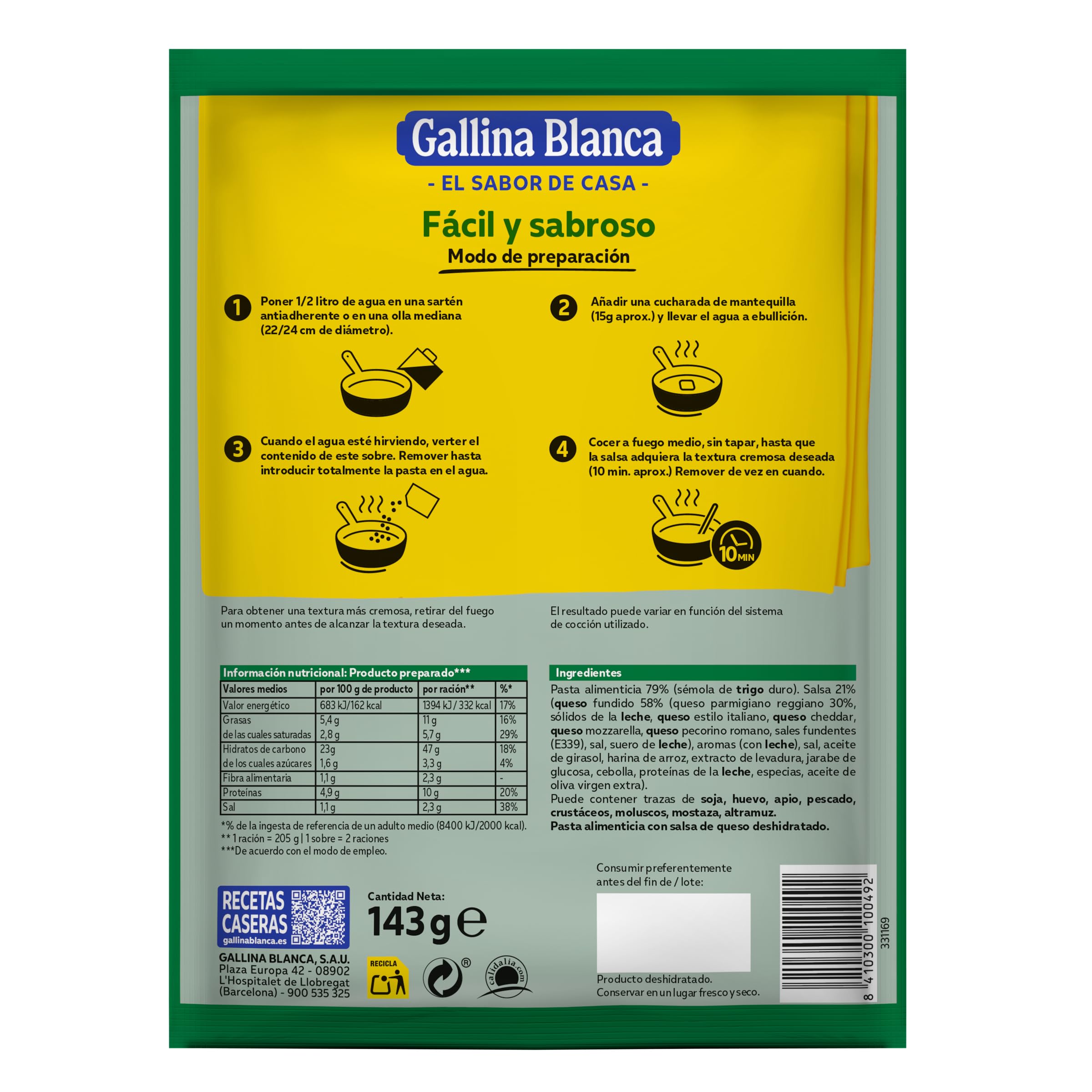 Gallina Blanca Tallarines A La Parmesana, 143g