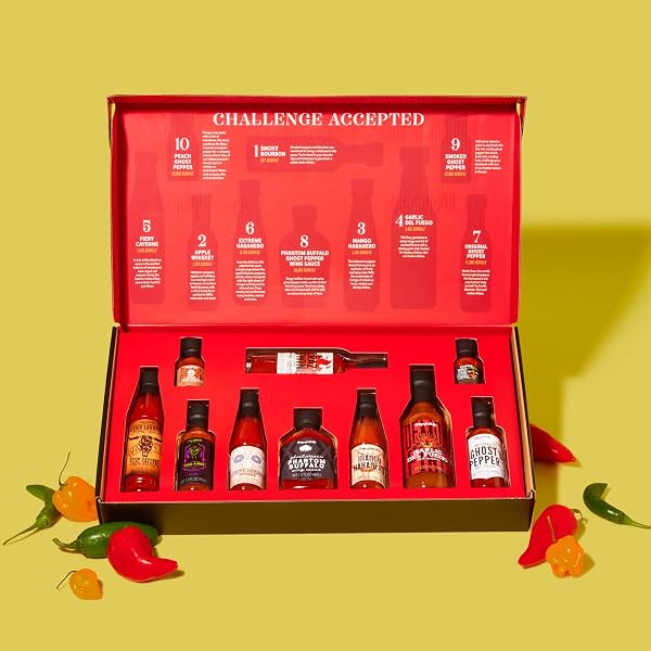 Thoughtfully - Hot Sauce Challenge Coffret Cadeau - Coffret de dégustation de 10 sauces piquantes différentes - 2
