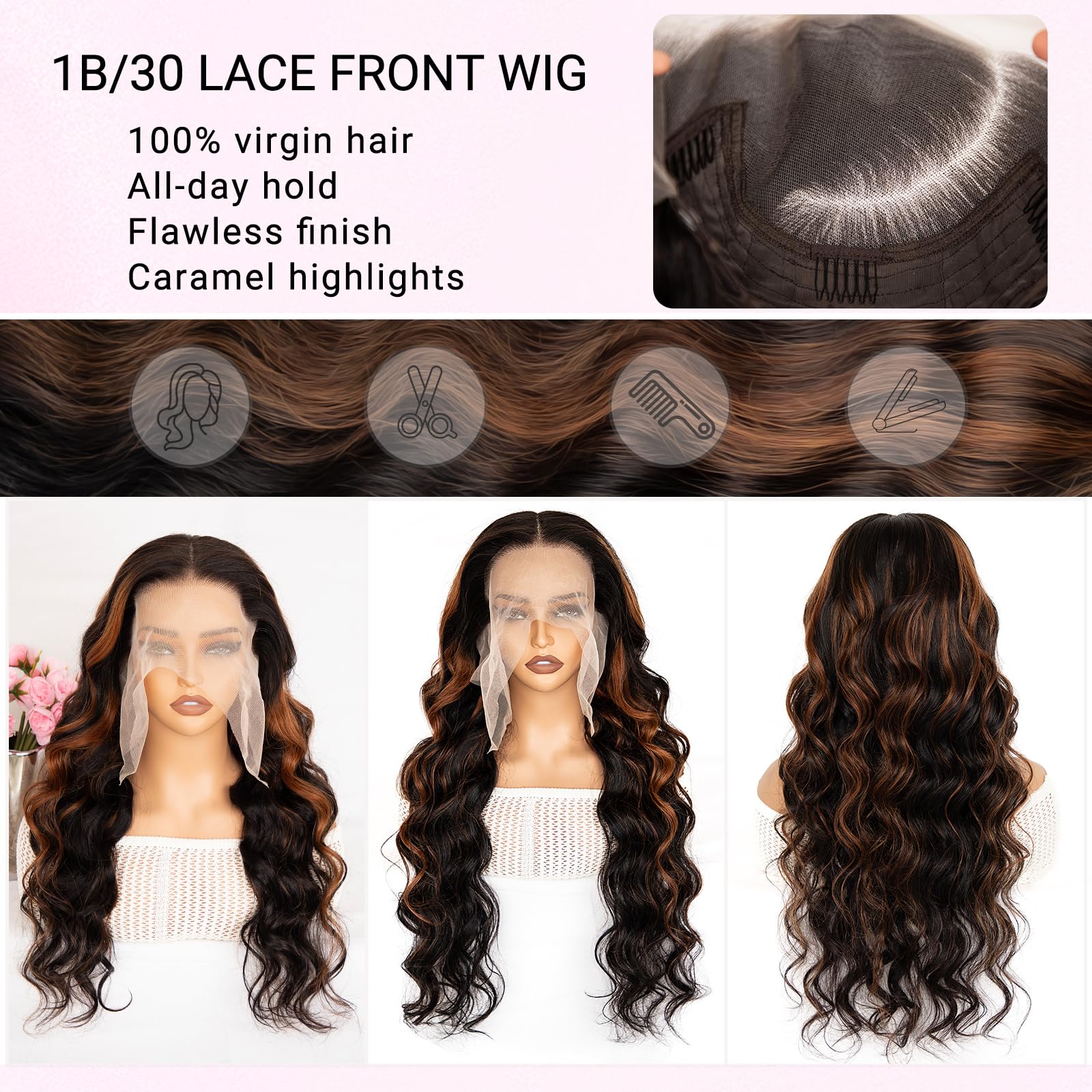 Wig ombré long Swisslace 1B/30 New 6X6 Freepart Amazon.com : miear 13x6 Ombre Lace Front Wig Human Hair 1B  main image 4