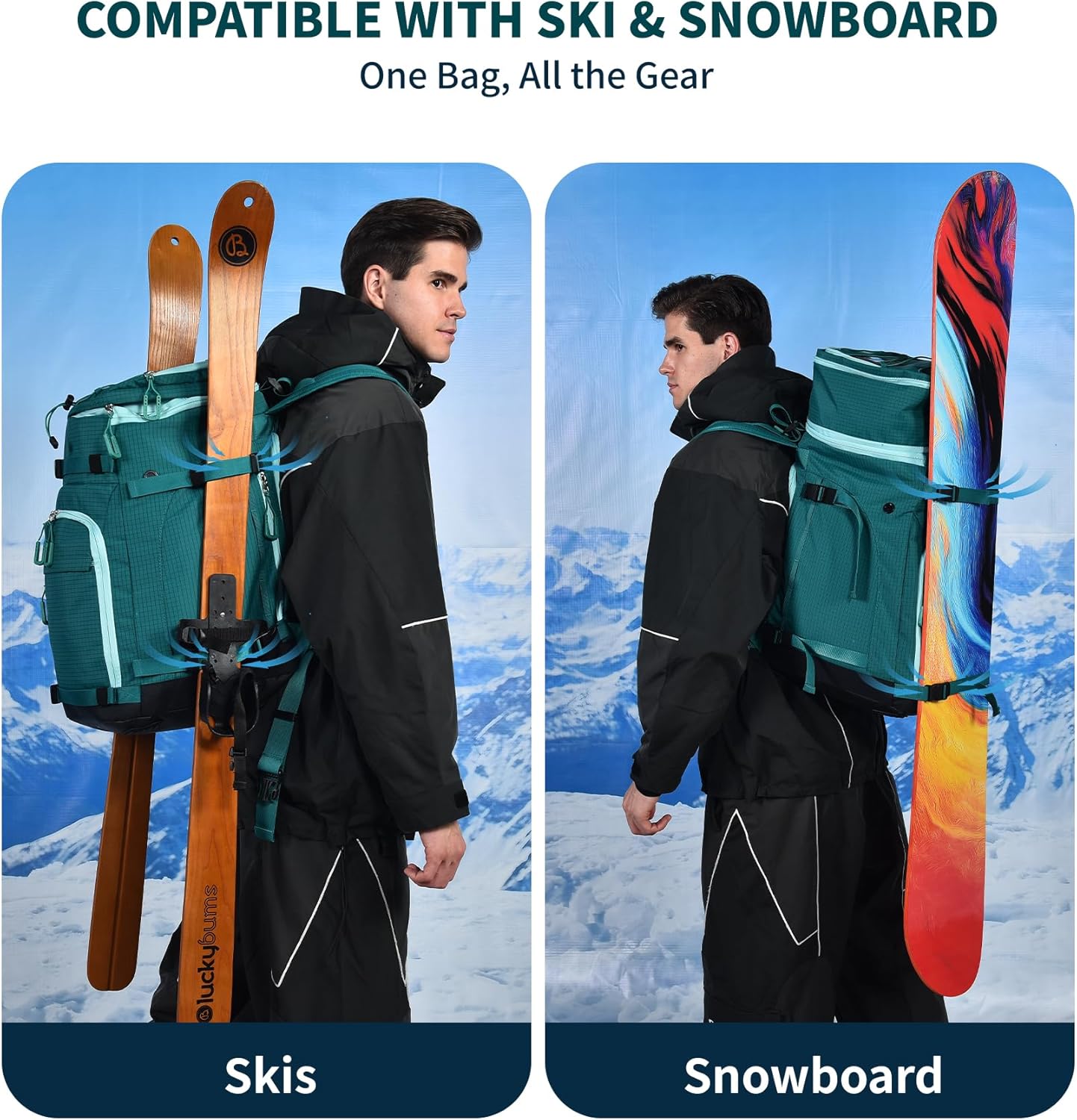 55L-70L Expandable Ski Boot Bag – Waterproof, Durable with Helmet Compartment – Ideal for Ski & Snowboard Gear – Men & Women