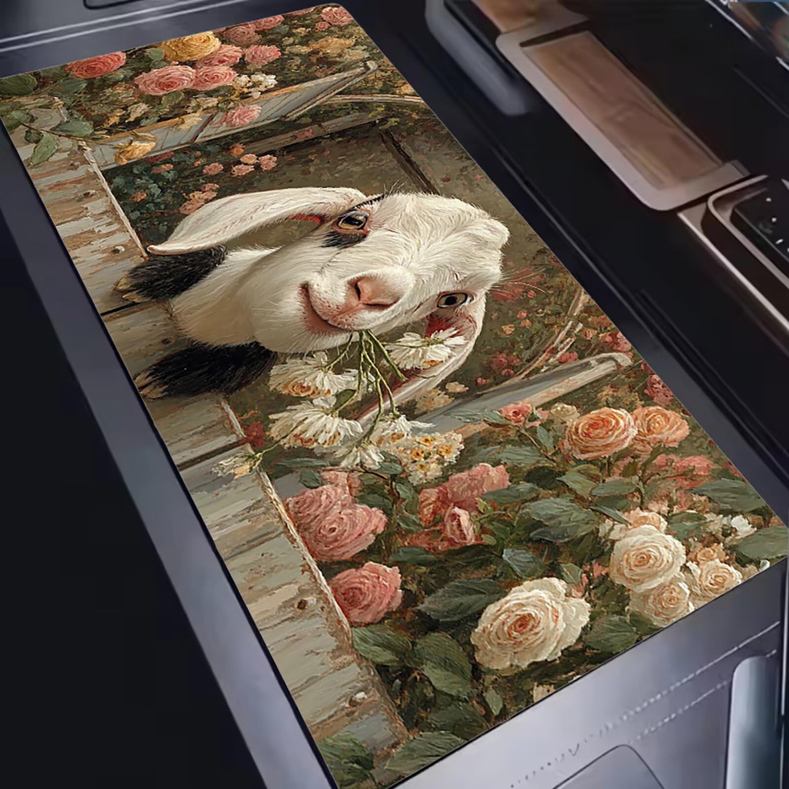 Tapis de Souris XXL 1500x800mm Desk Mat, Large Tapis de Bureau Multifonctionnel et Etendu, Protection Bureau avec Base Anti-Dérapage, pour Tous Types de Souris Maison Gaming - Fleur Agneau C0P-593