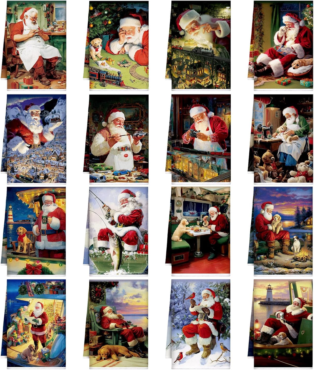 Bencailor 16 Pcs Christmas Kitchen Towels Santa Claus Hand Dish Towels Soft Absorbent Vintage Xmas Tea Dishcloths for Christmas Holiday Kitchen Bathroom Home Decor Gifts